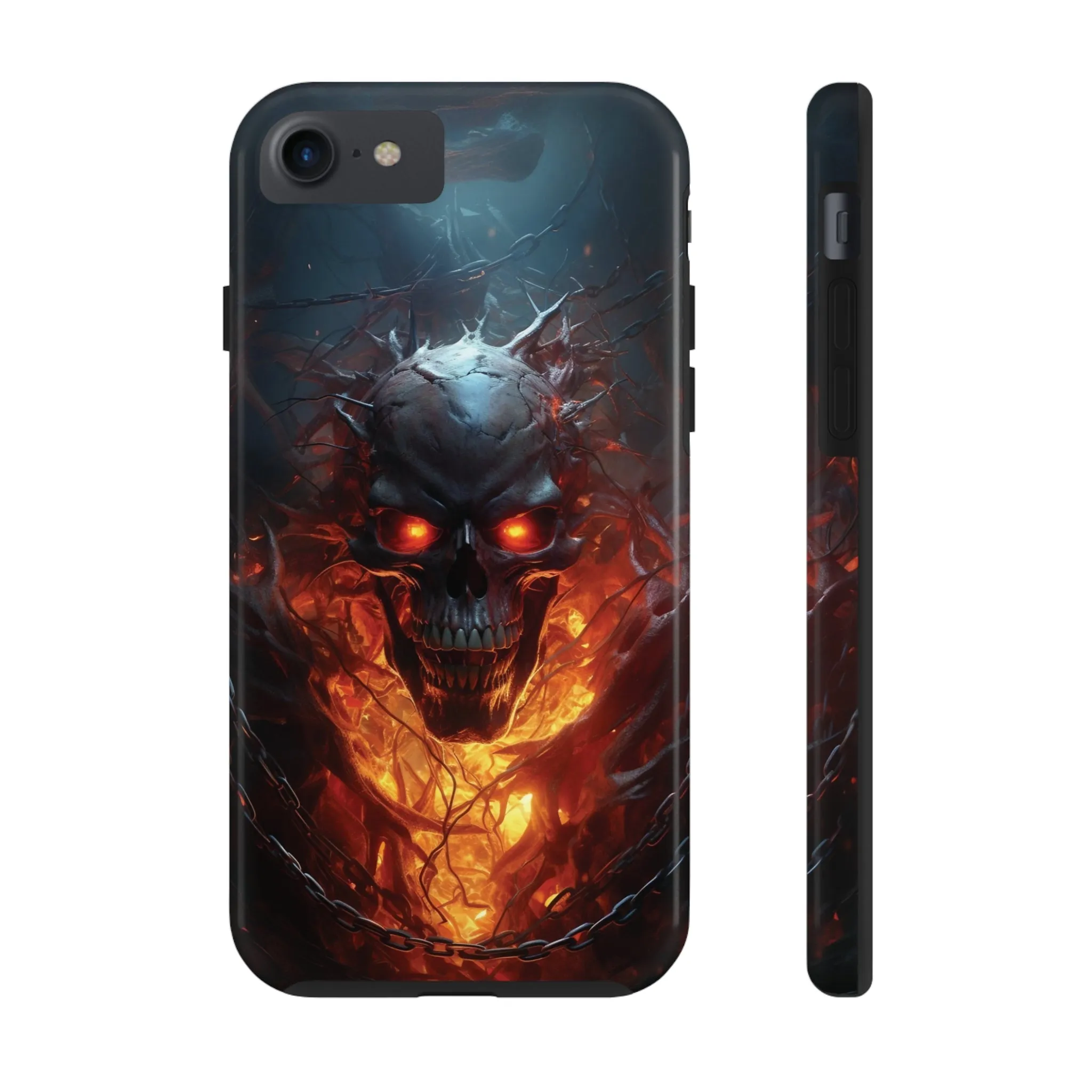 Fiery Skull iPhone Case, Flame Gothic Art Phone Cover, Unique Horror Style iPhone Accessory, Cool Tech Design for iPhone Models, Durable Phone Accessory Protective Cover for iPhone Models, Tough iPhone Case