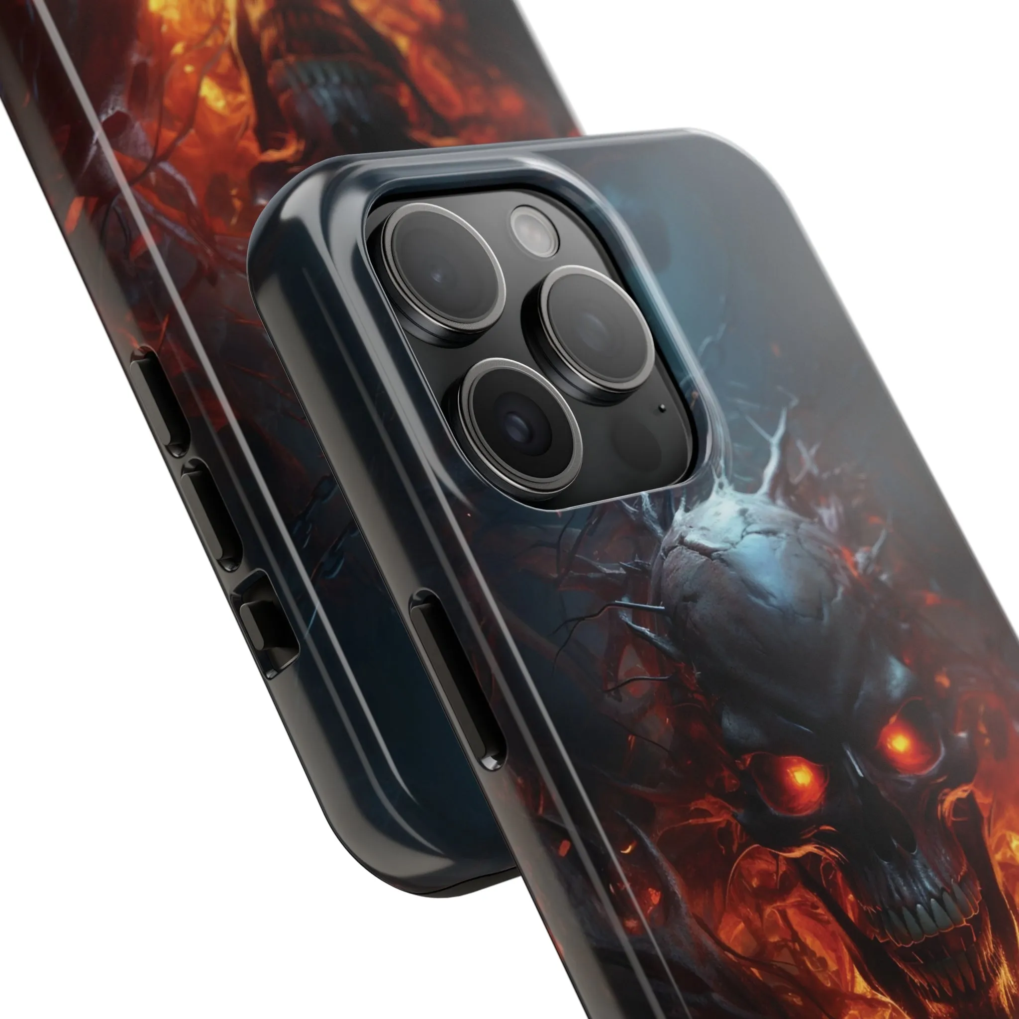 Fiery Skull iPhone Case, Flame Gothic Art Phone Cover, Unique Horror Style iPhone Accessory, Cool Tech Design for iPhone Models, Durable Phone Accessory Protective Cover for iPhone Models, Tough iPhone Case
