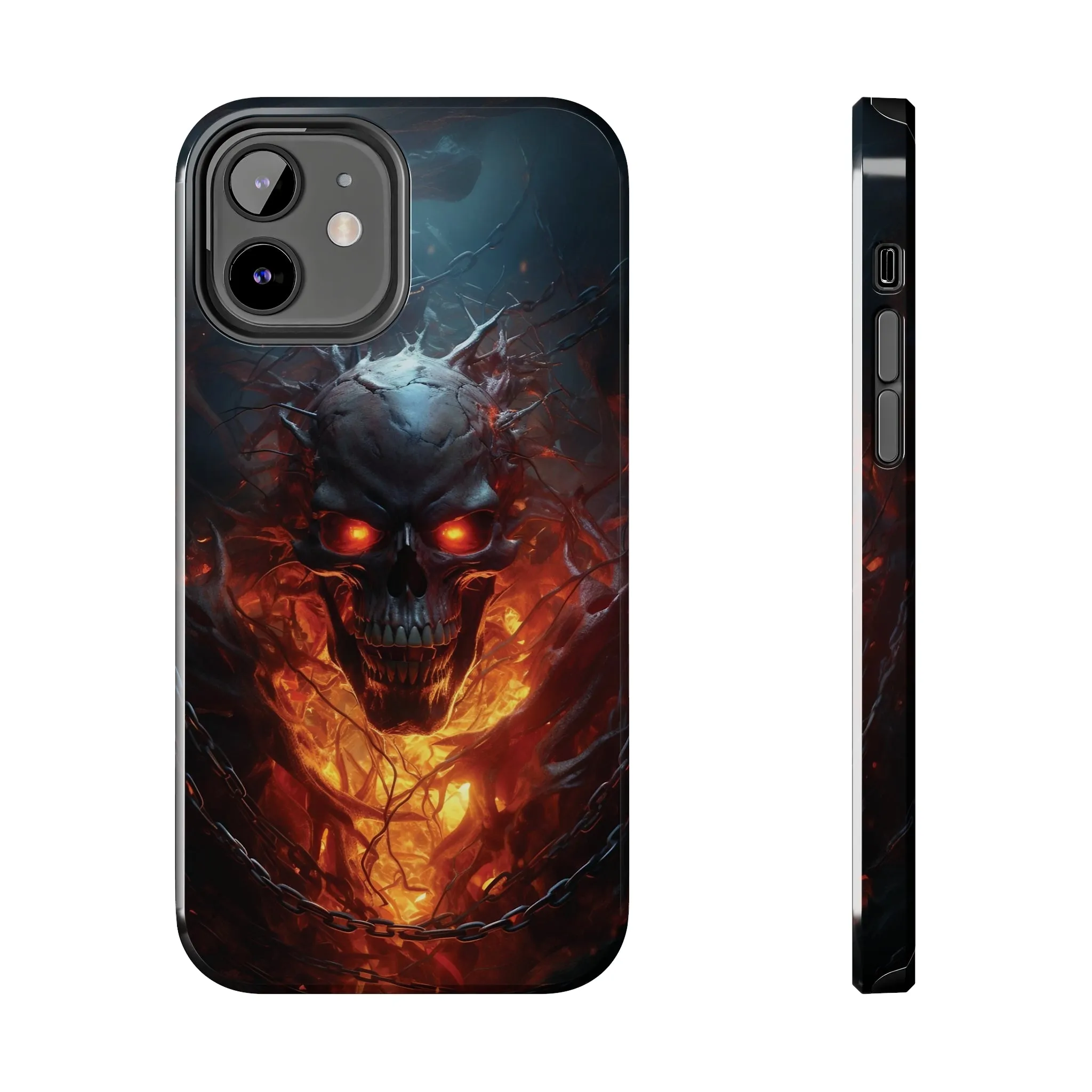 Fiery Skull iPhone Case, Flame Gothic Art Phone Cover, Unique Horror Style iPhone Accessory, Cool Tech Design for iPhone Models, Durable Phone Accessory Protective Cover for iPhone Models, Tough iPhone Case