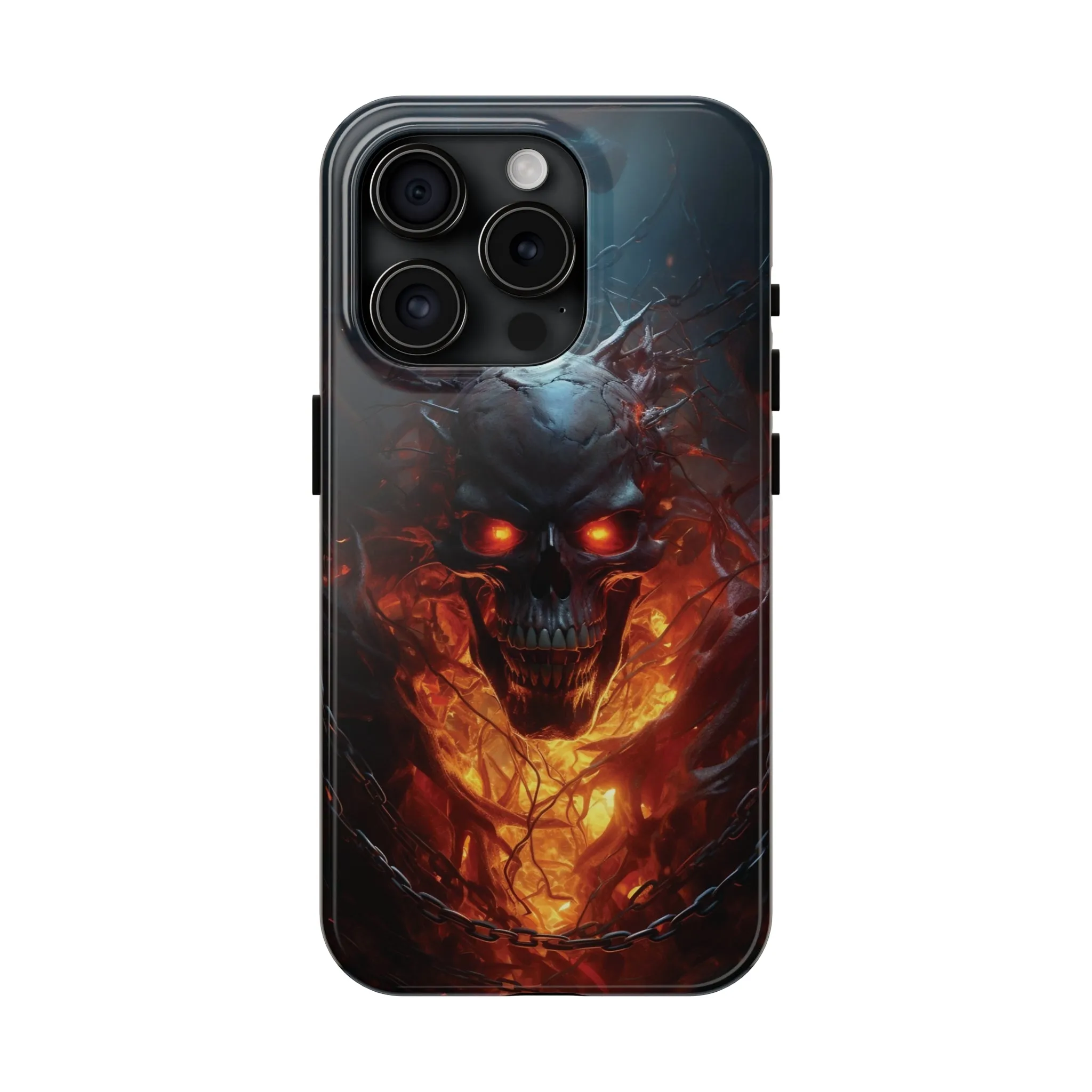 Fiery Skull iPhone Case, Flame Gothic Art Phone Cover, Unique Horror Style iPhone Accessory, Cool Tech Design for iPhone Models, Durable Phone Accessory Protective Cover for iPhone Models, Tough iPhone Case