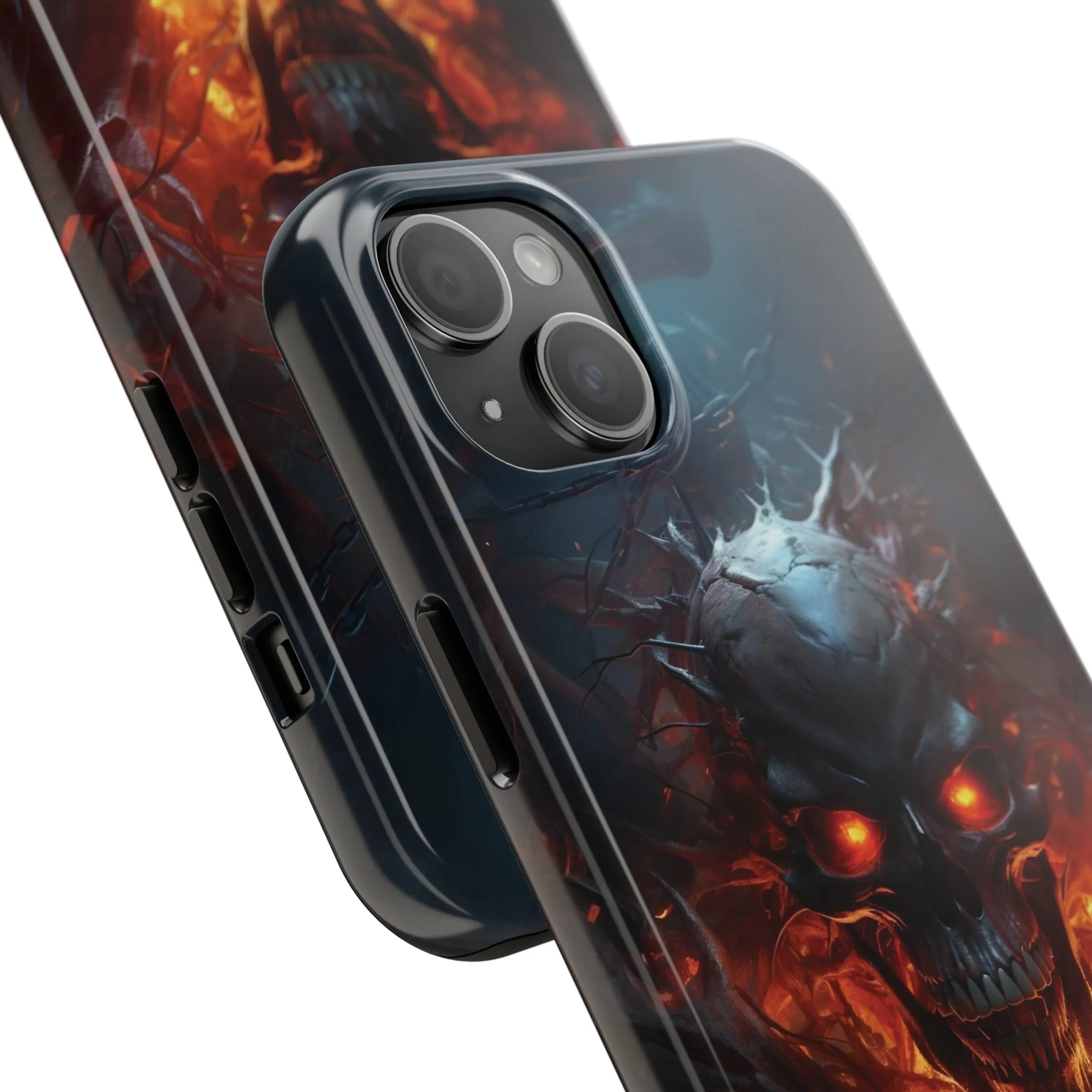 Fiery Skull iPhone Case, Flame Gothic Art Phone Cover, Unique Horror Style iPhone Accessory, Cool Tech Design for iPhone Models, Durable Phone Accessory Protective Cover for iPhone Models, Tough iPhone Case