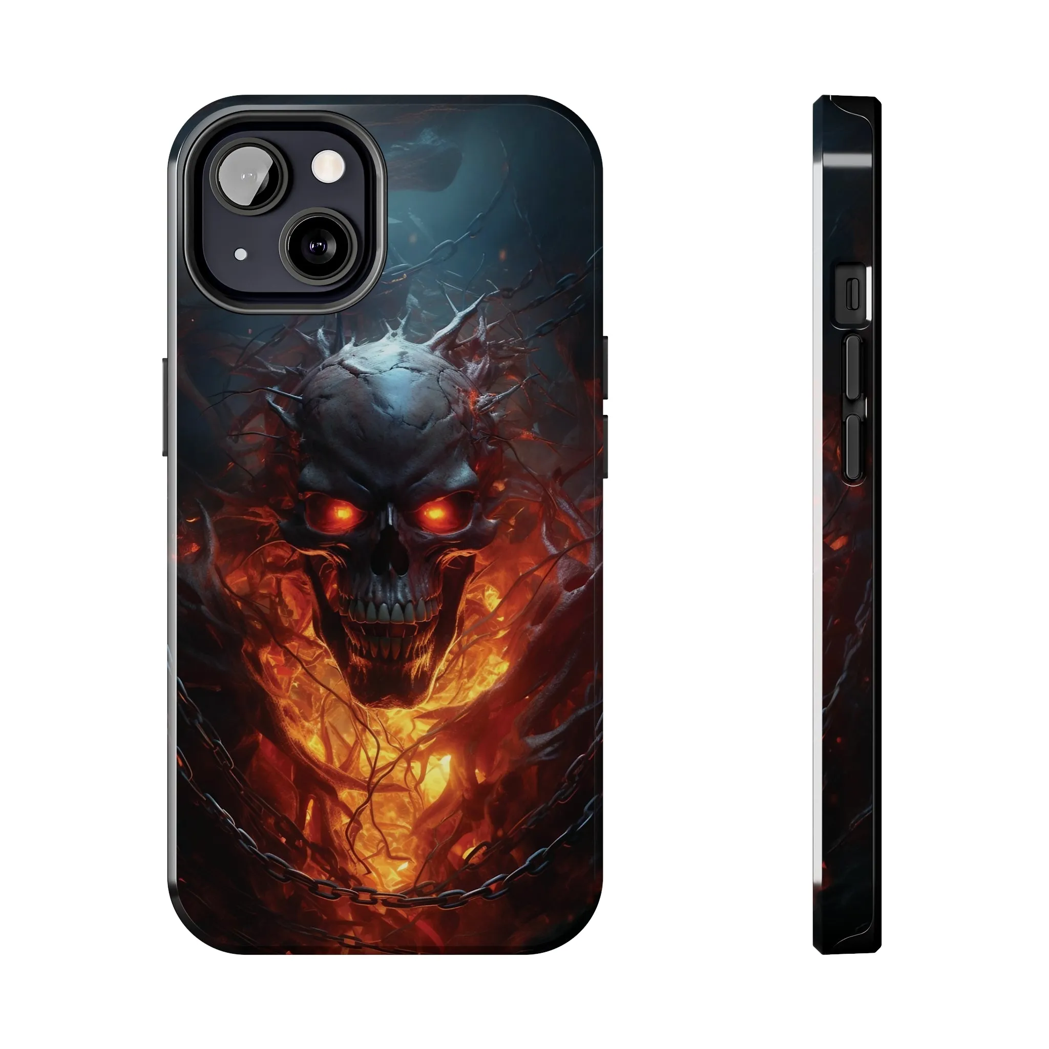 Fiery Skull iPhone Case, Flame Gothic Art Phone Cover, Unique Horror Style iPhone Accessory, Cool Tech Design for iPhone Models, Durable Phone Accessory Protective Cover for iPhone Models, Tough iPhone Case