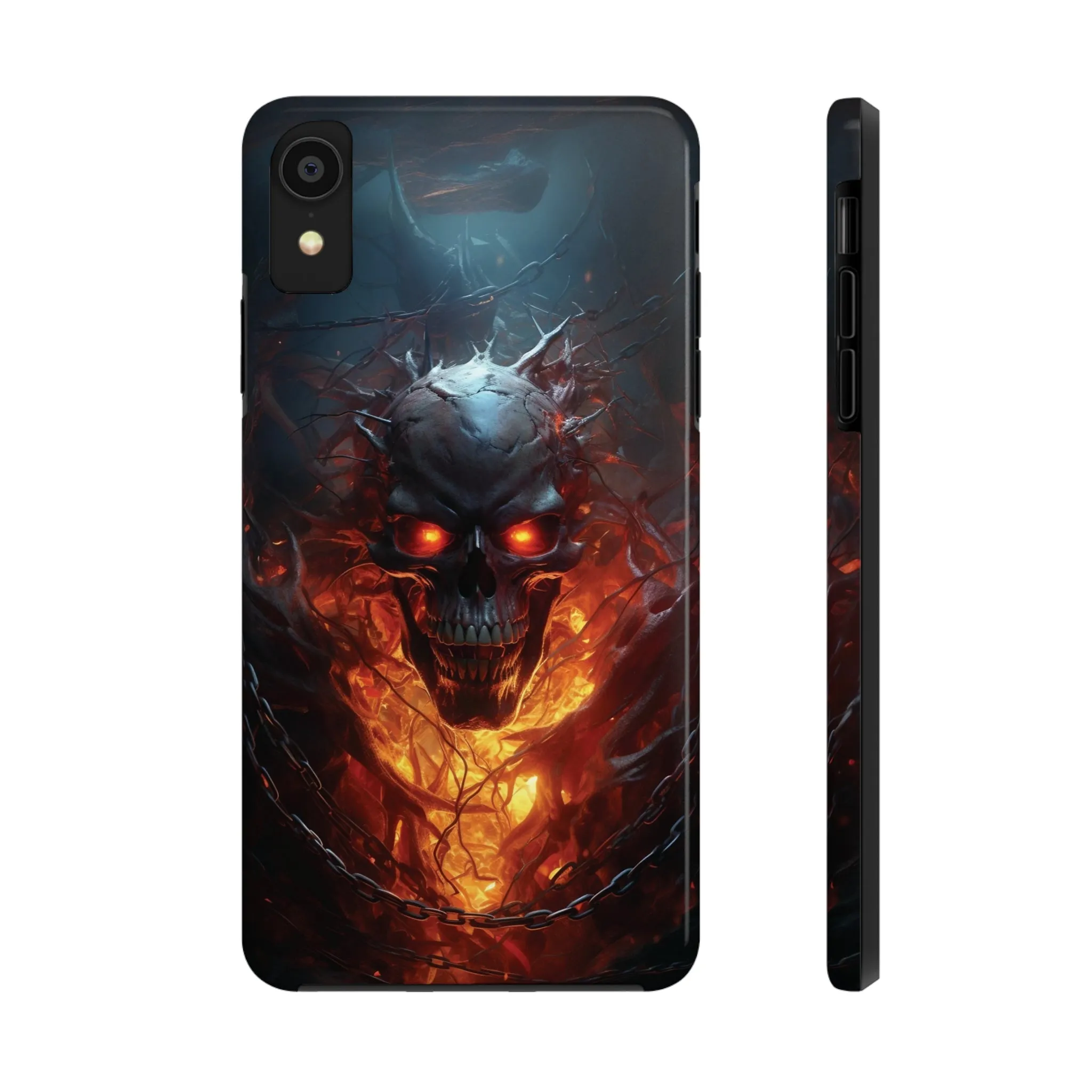 Fiery Skull iPhone Case, Flame Gothic Art Phone Cover, Unique Horror Style iPhone Accessory, Cool Tech Design for iPhone Models, Durable Phone Accessory Protective Cover for iPhone Models, Tough iPhone Case