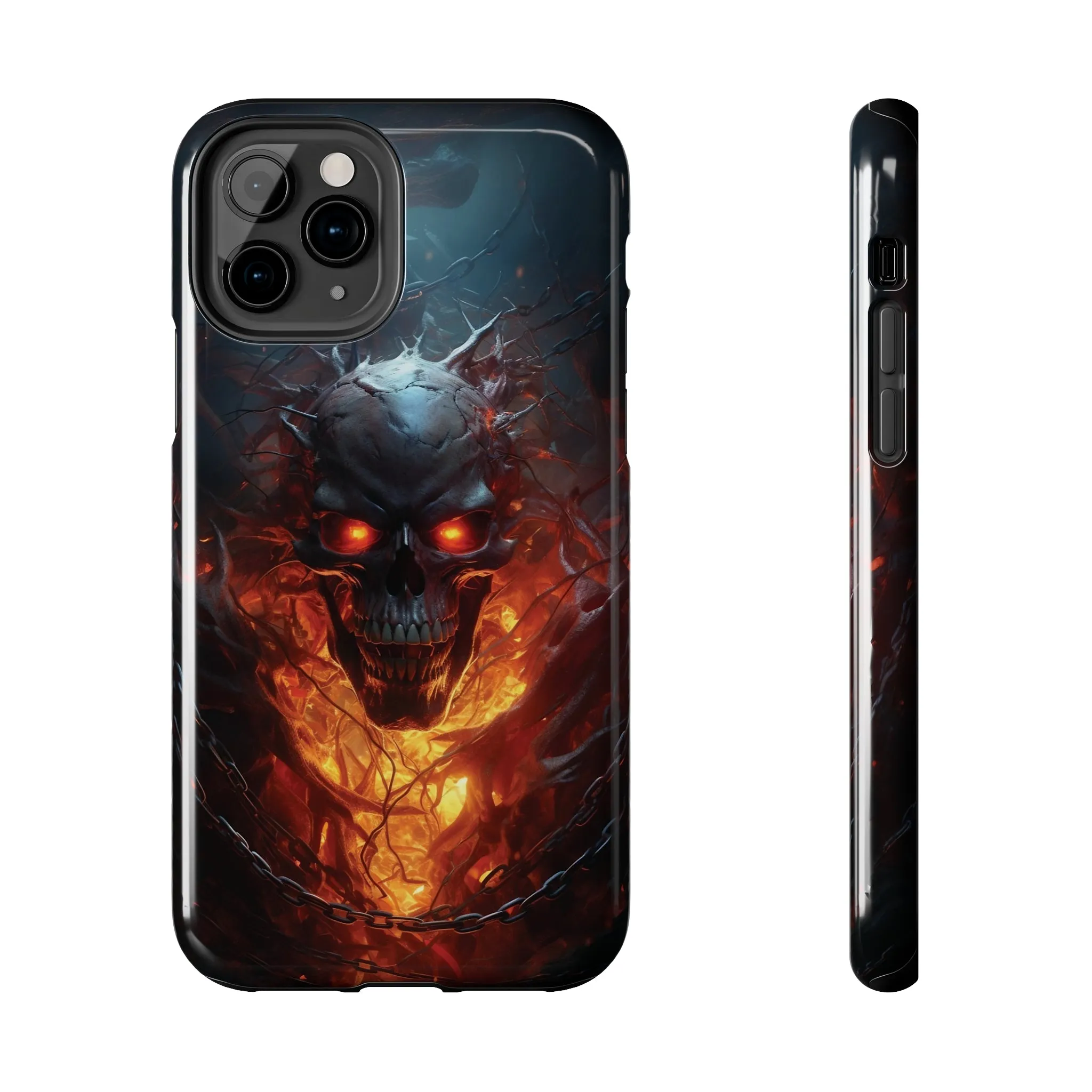 Fiery Skull iPhone Case, Flame Gothic Art Phone Cover, Unique Horror Style iPhone Accessory, Cool Tech Design for iPhone Models, Durable Phone Accessory Protective Cover for iPhone Models, Tough iPhone Case