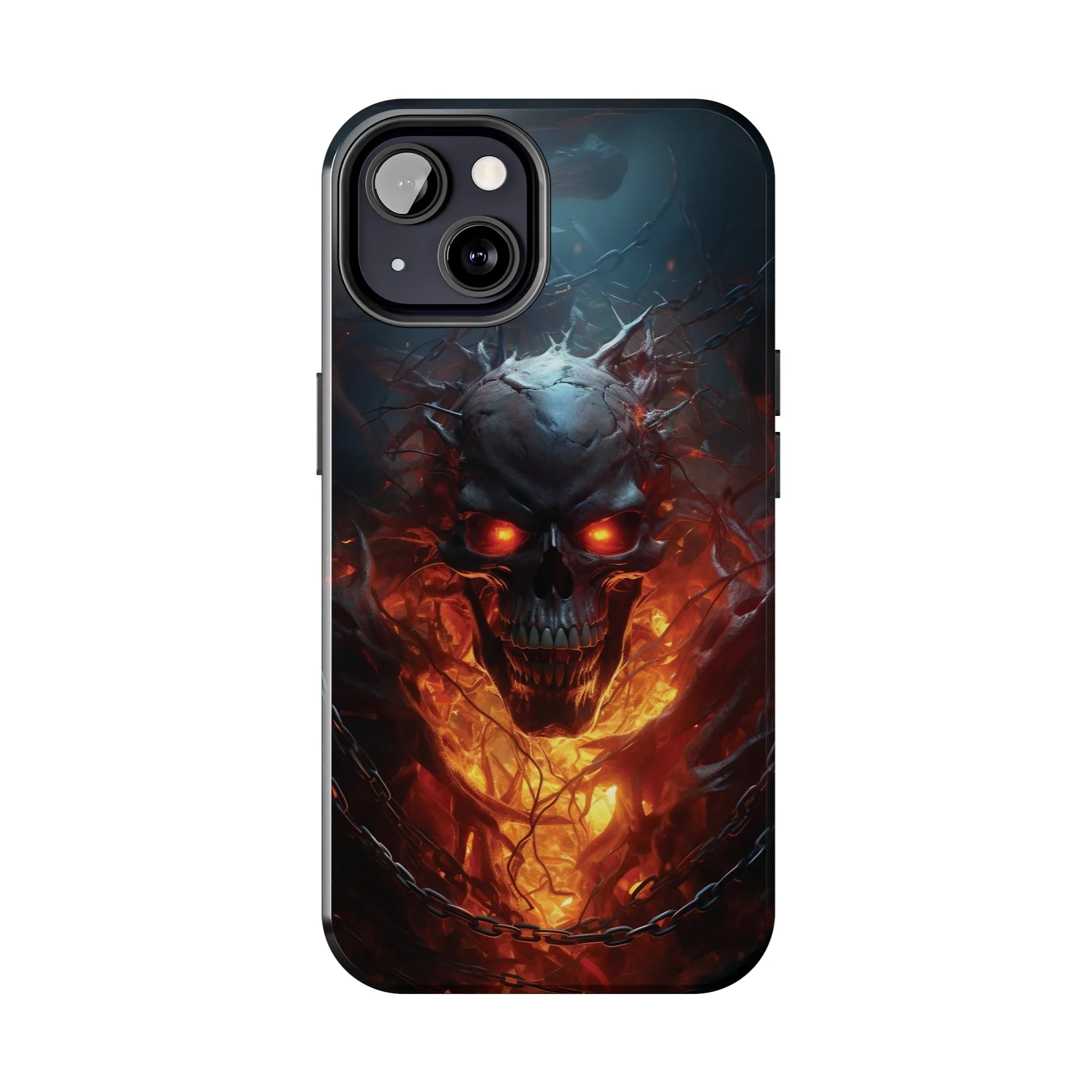 Fiery Skull iPhone Case, Flame Gothic Art Phone Cover, Unique Horror Style iPhone Accessory, Cool Tech Design for iPhone Models, Durable Phone Accessory Protective Cover for iPhone Models, Tough iPhone Case