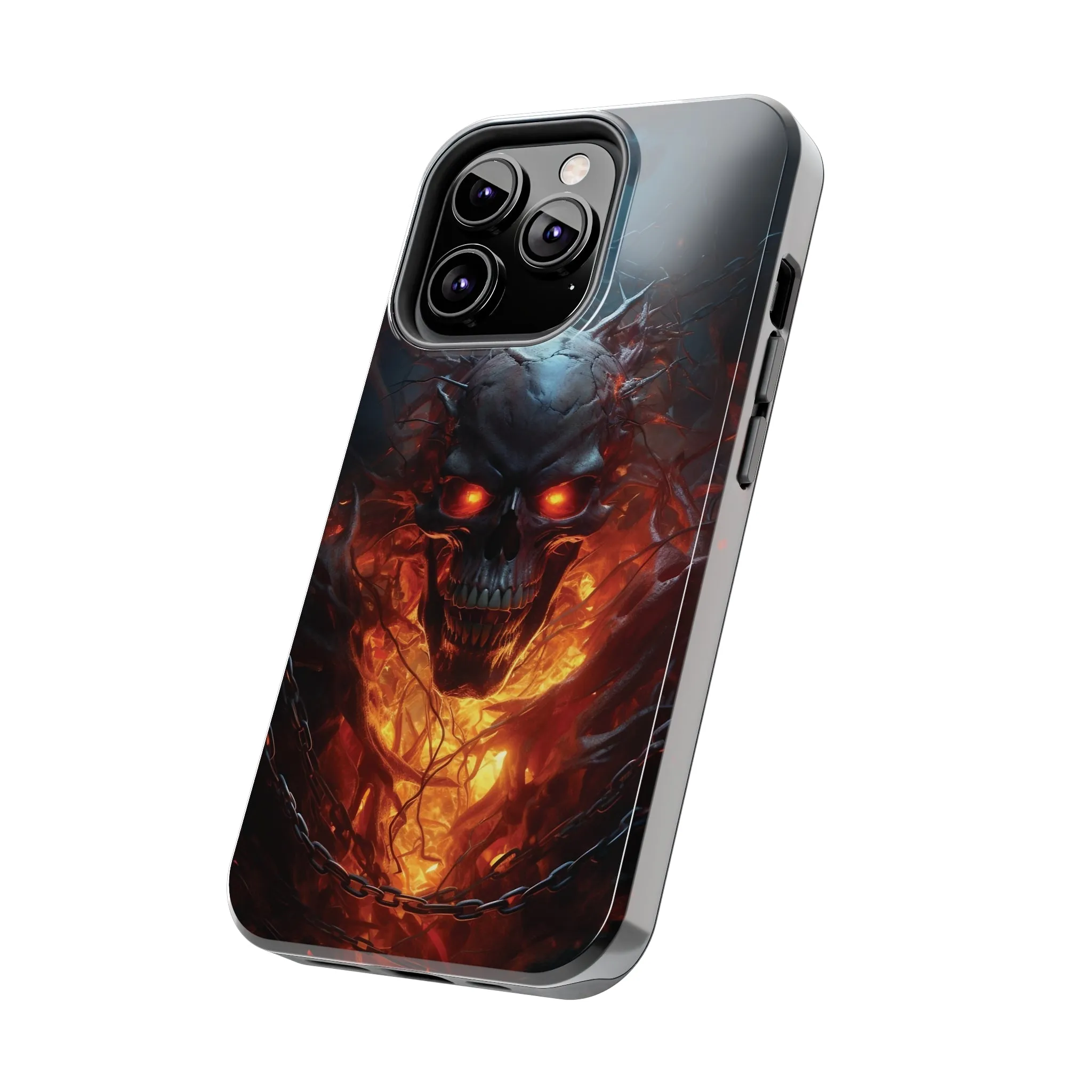 Fiery Skull iPhone Case, Flame Gothic Art Phone Cover, Unique Horror Style iPhone Accessory, Cool Tech Design for iPhone Models, Durable Phone Accessory Protective Cover for iPhone Models, Tough iPhone Case