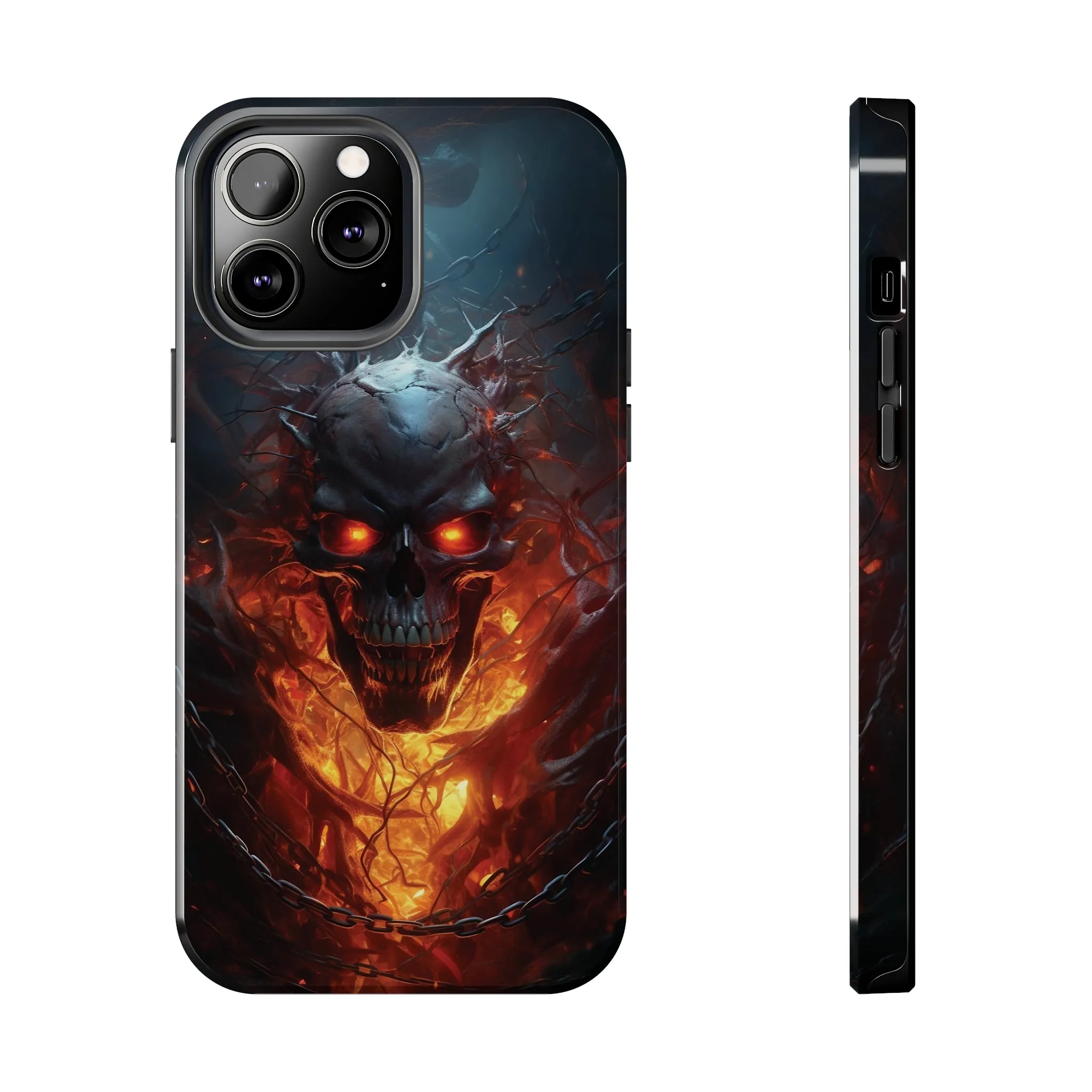Fiery Skull iPhone Case, Flame Gothic Art Phone Cover, Unique Horror Style iPhone Accessory, Cool Tech Design for iPhone Models, Durable Phone Accessory Protective Cover for iPhone Models, Tough iPhone Case