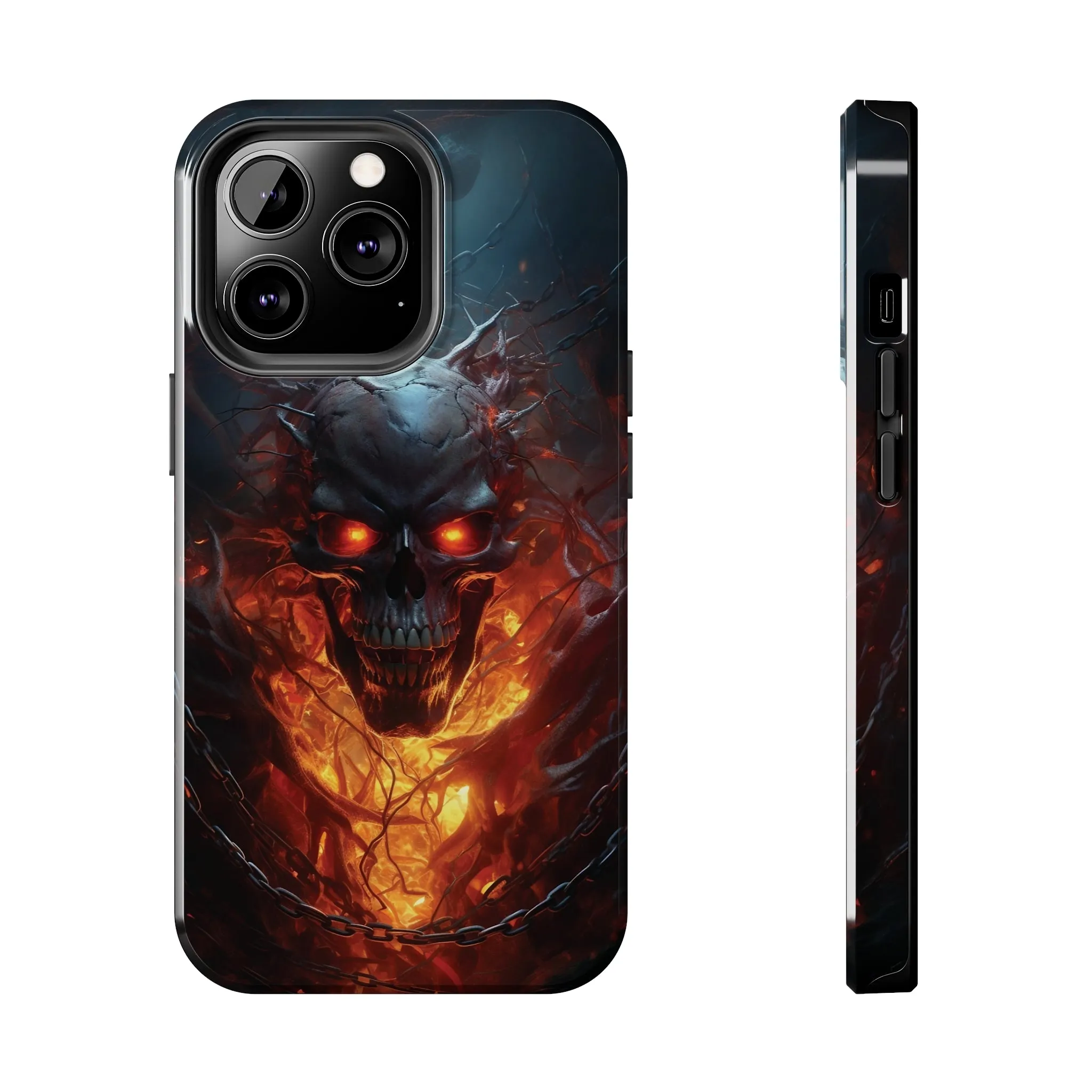 Fiery Skull iPhone Case, Flame Gothic Art Phone Cover, Unique Horror Style iPhone Accessory, Cool Tech Design for iPhone Models, Durable Phone Accessory Protective Cover for iPhone Models, Tough iPhone Case
