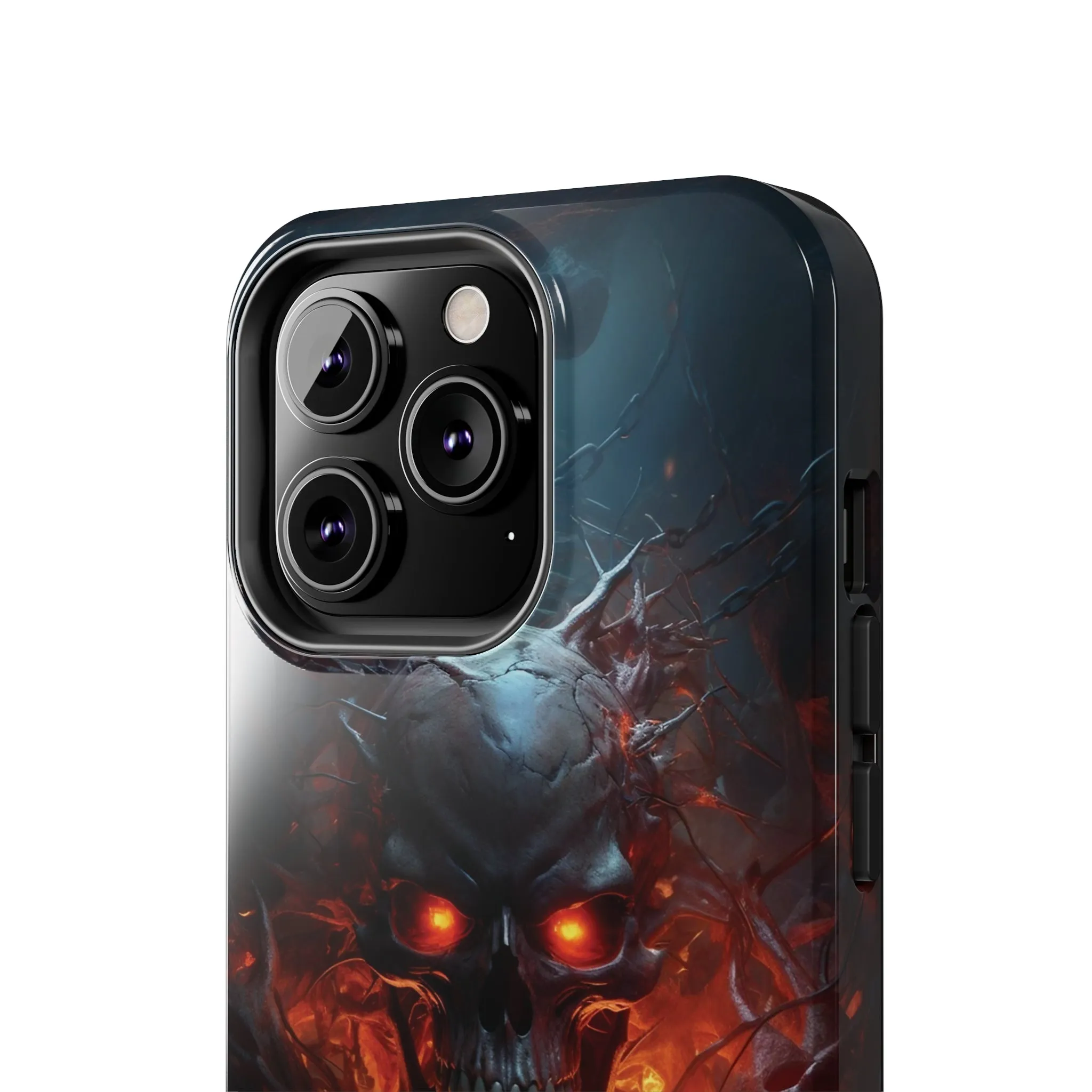 Fiery Skull iPhone Case, Flame Gothic Art Phone Cover, Unique Horror Style iPhone Accessory, Cool Tech Design for iPhone Models, Durable Phone Accessory Protective Cover for iPhone Models, Tough iPhone Case