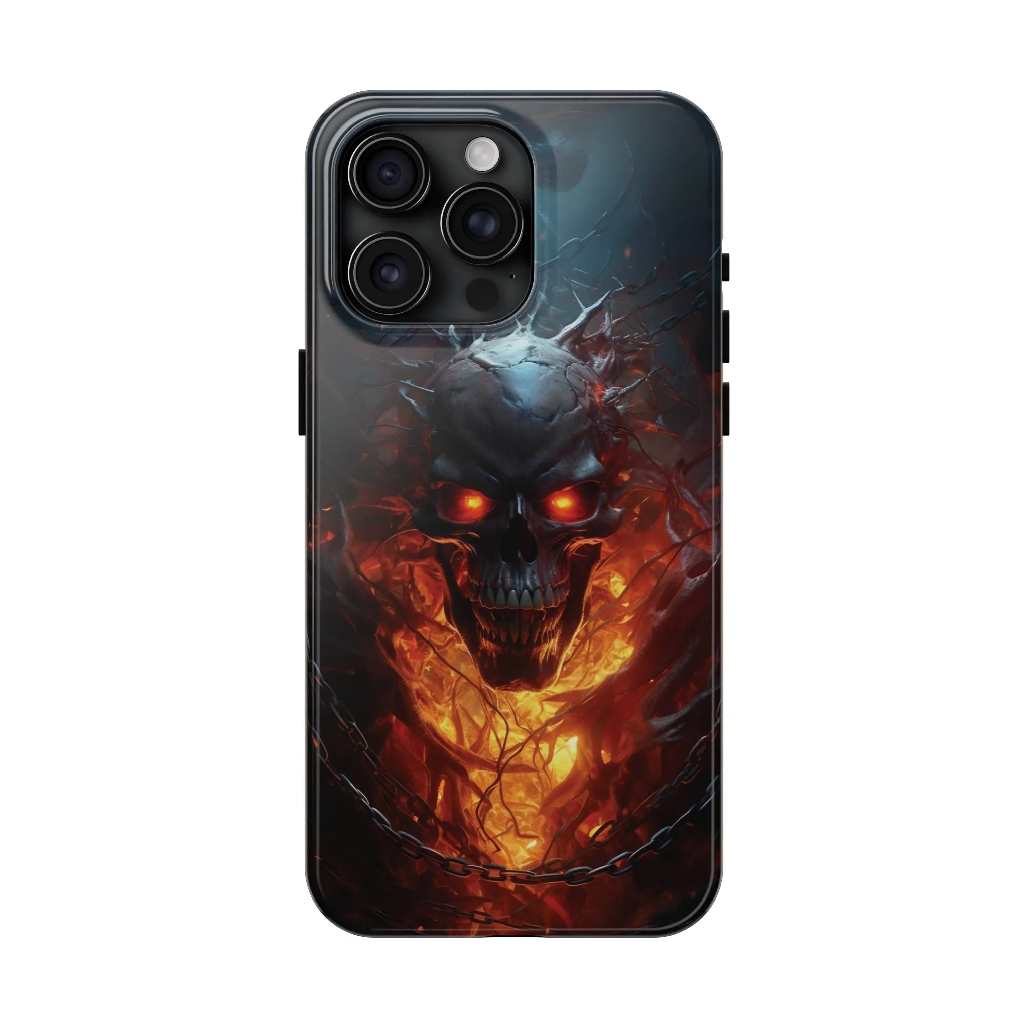 Fiery Skull iPhone Case, Flame Gothic Art Phone Cover, Unique Horror Style iPhone Accessory, Cool Tech Design for iPhone Models, Durable Phone Accessory Protective Cover for iPhone Models, Tough iPhone Case