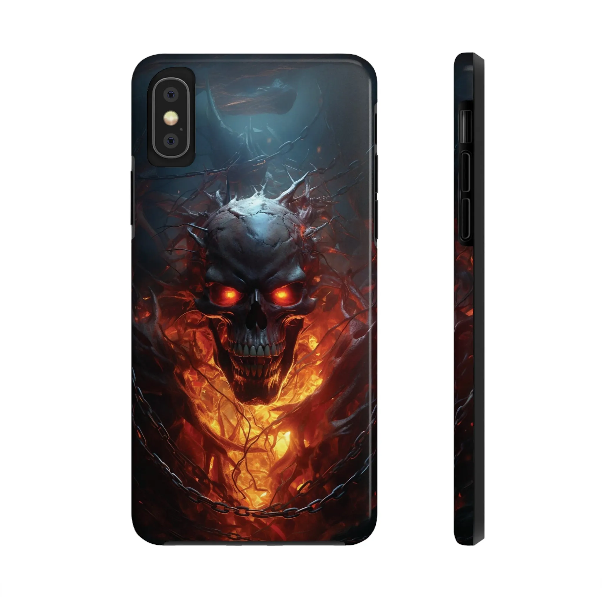 Fiery Skull iPhone Case, Flame Gothic Art Phone Cover, Unique Horror Style iPhone Accessory, Cool Tech Design for iPhone Models, Durable Phone Accessory Protective Cover for iPhone Models, Tough iPhone Case