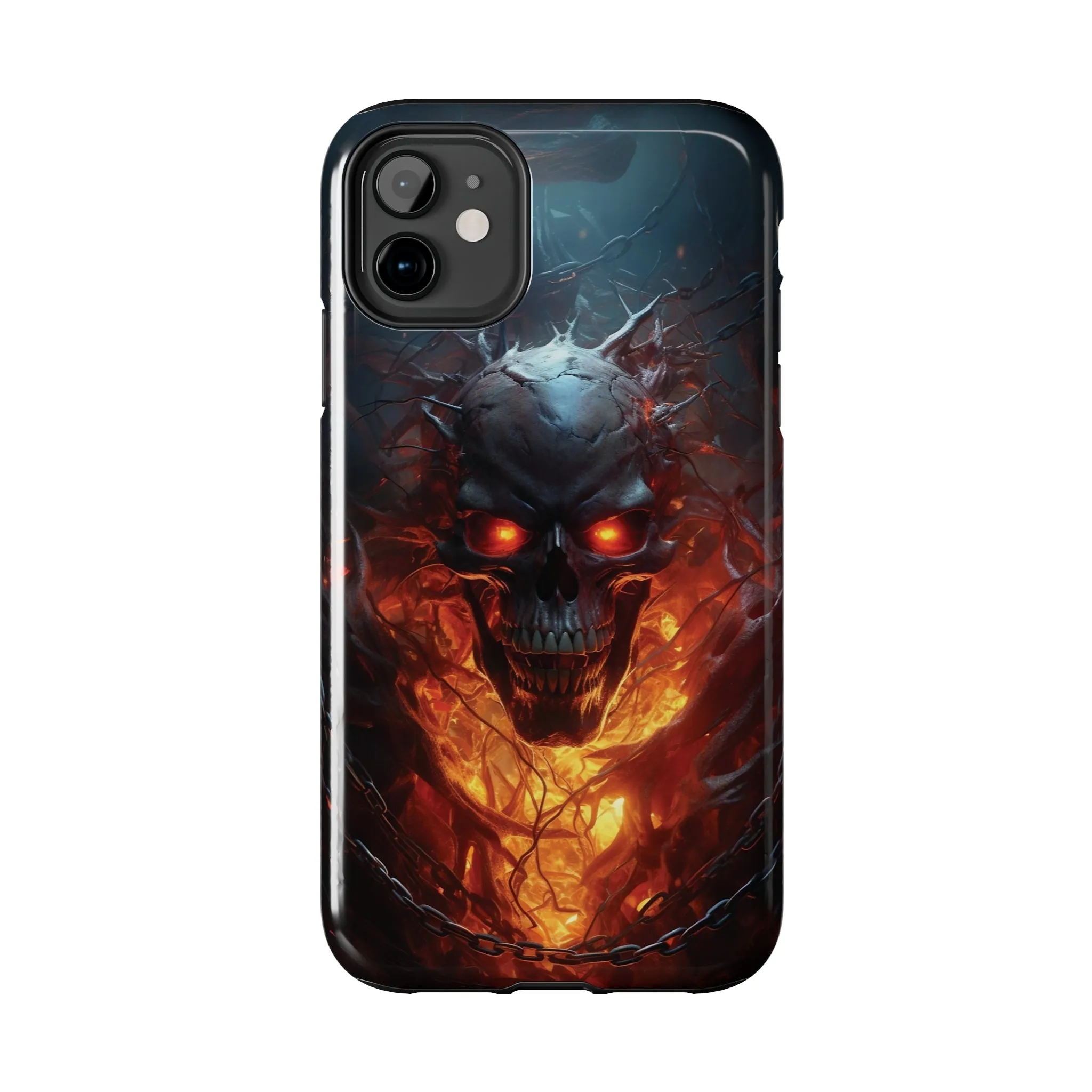 Fiery Skull iPhone Case, Flame Gothic Art Phone Cover, Unique Horror Style iPhone Accessory, Cool Tech Design for iPhone Models, Durable Phone Accessory Protective Cover for iPhone Models, Tough iPhone Case