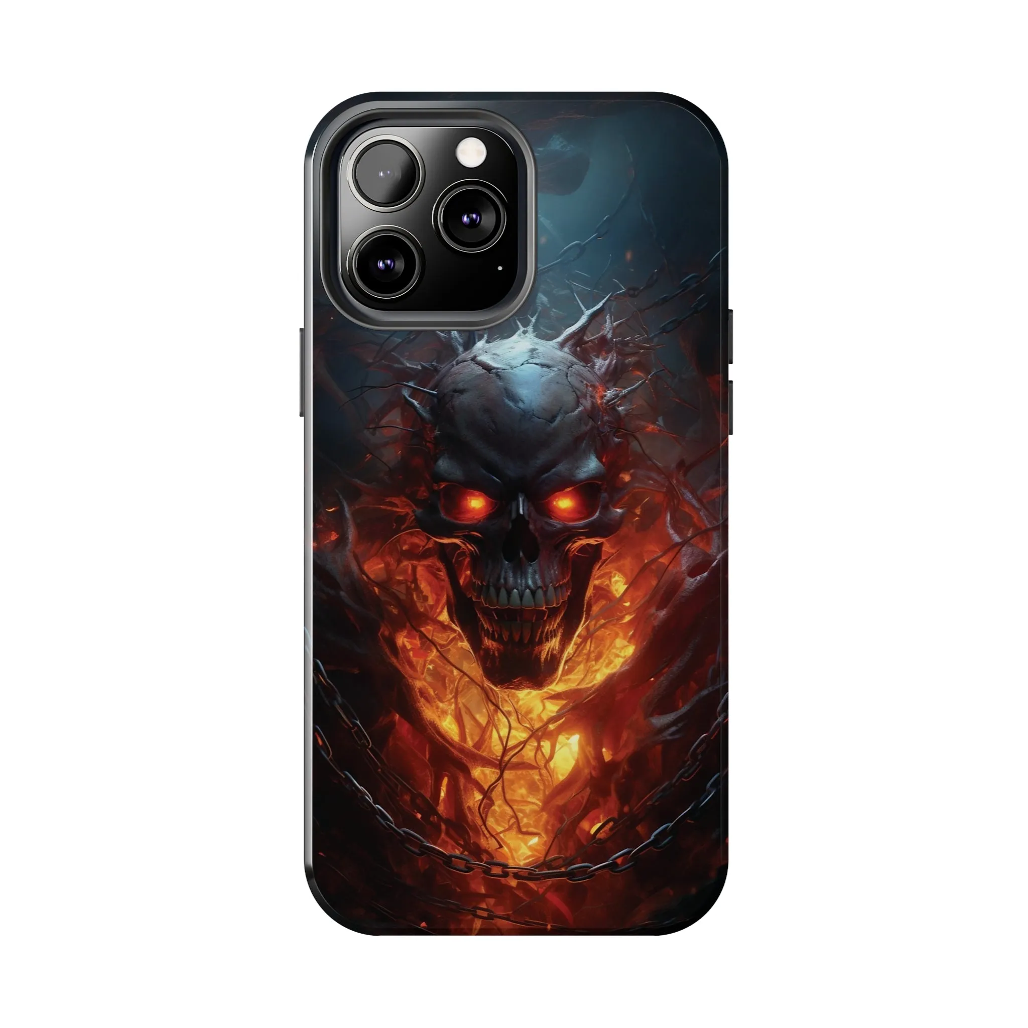 Fiery Skull iPhone Case, Flame Gothic Art Phone Cover, Unique Horror Style iPhone Accessory, Cool Tech Design for iPhone Models, Durable Phone Accessory Protective Cover for iPhone Models, Tough iPhone Case