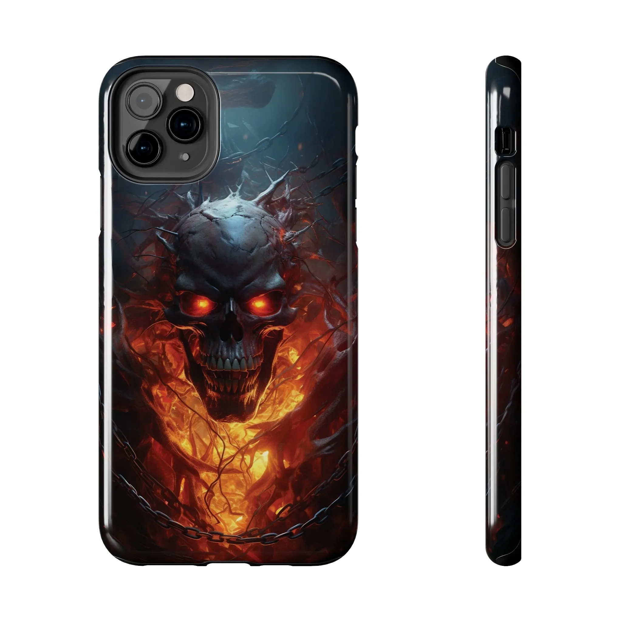 Fiery Skull iPhone Case, Flame Gothic Art Phone Cover, Unique Horror Style iPhone Accessory, Cool Tech Design for iPhone Models, Durable Phone Accessory Protective Cover for iPhone Models, Tough iPhone Case
