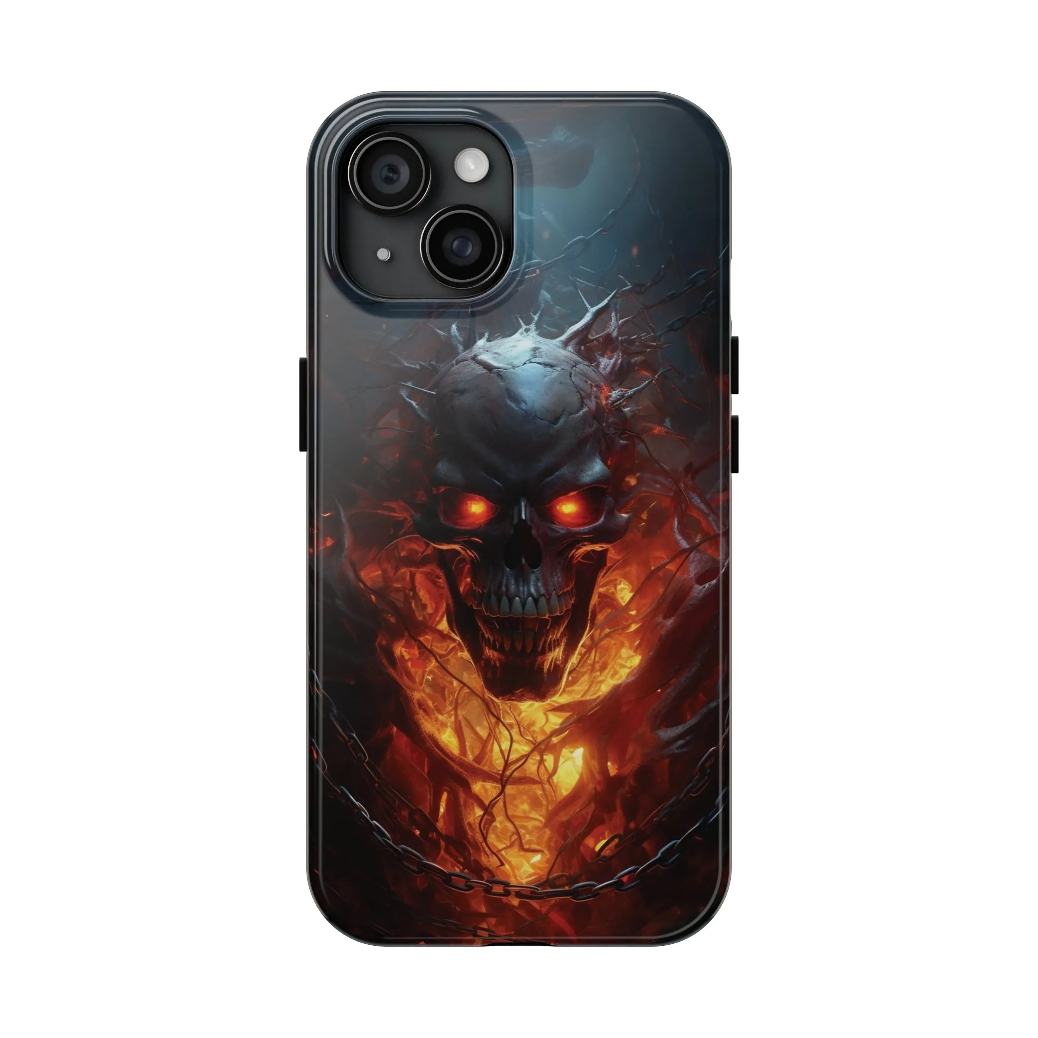 Fiery Skull iPhone Case, Flame Gothic Art Phone Cover, Unique Horror Style iPhone Accessory, Cool Tech Design for iPhone Models, Durable Phone Accessory Protective Cover for iPhone Models, Tough iPhone Case