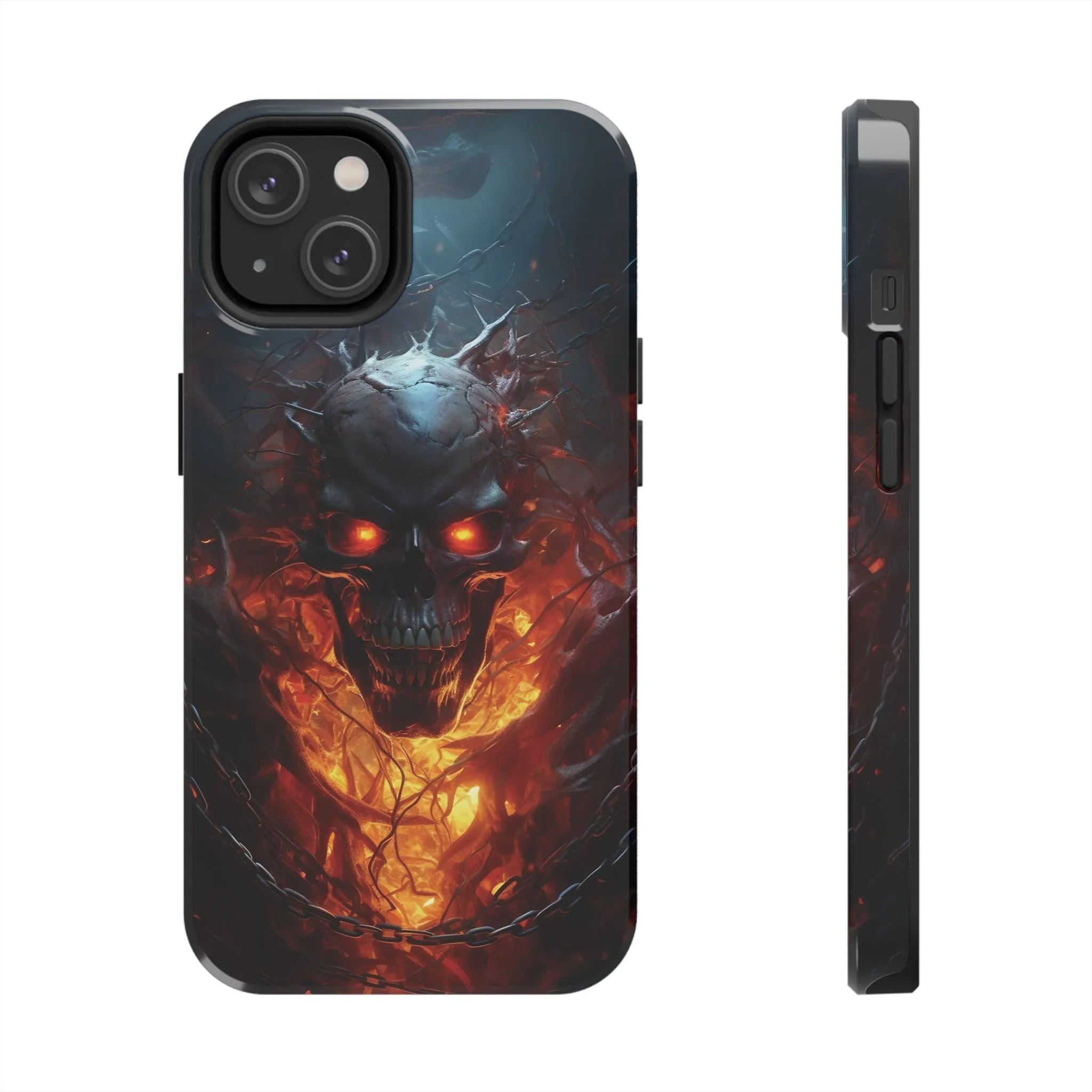 Fiery Skull iPhone Case, Flame Gothic Art Phone Cover, Unique Horror Style iPhone Accessory, Cool Tech Design for iPhone Models, Durable Phone Accessory Protective Cover for iPhone Models, Tough iPhone Case