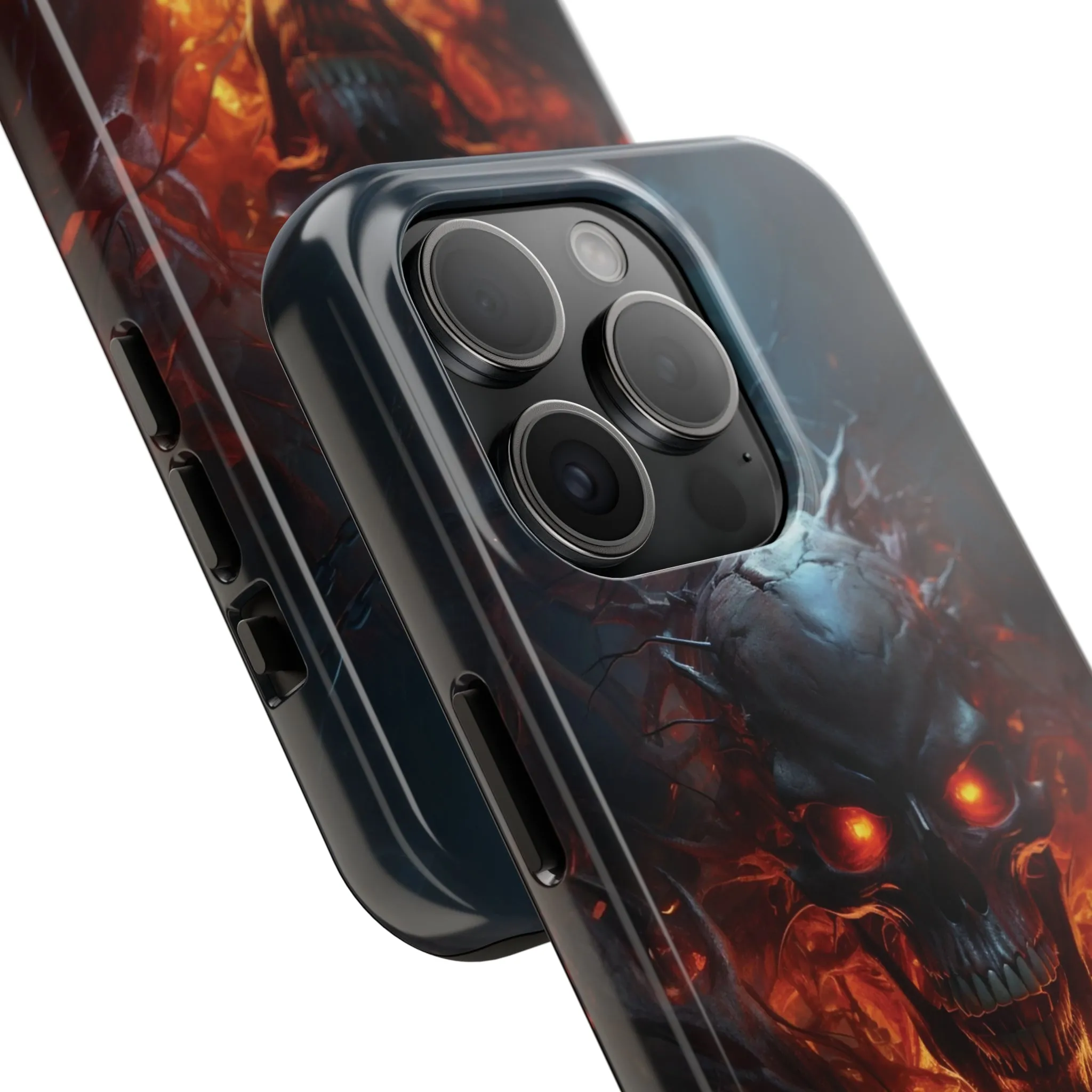 Fiery Skull iPhone Case, Flame Gothic Art Phone Cover, Unique Horror Style iPhone Accessory, Cool Tech Design for iPhone Models, Durable Phone Accessory Protective Cover for iPhone Models, Tough iPhone Case