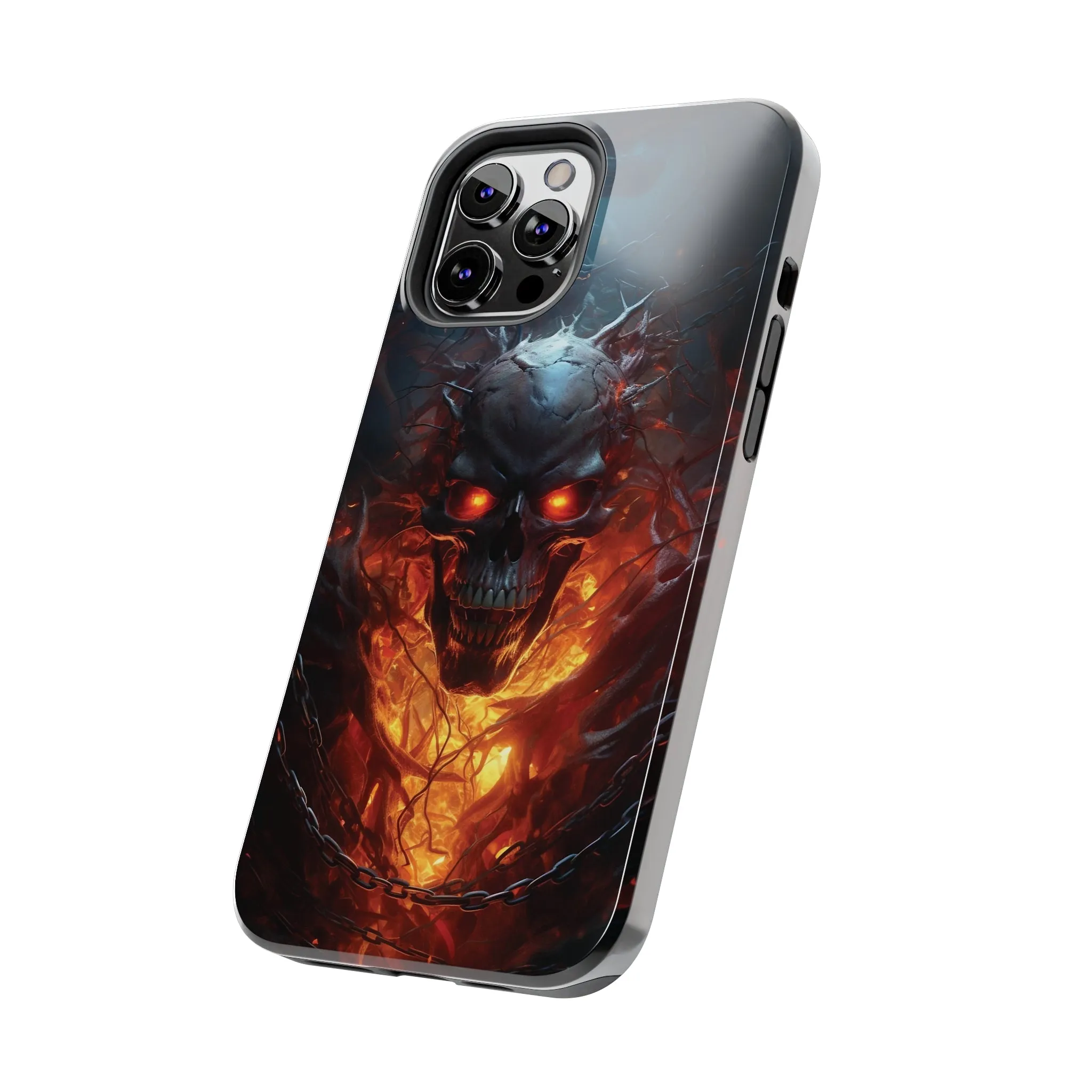 Fiery Skull iPhone Case, Flame Gothic Art Phone Cover, Unique Horror Style iPhone Accessory, Cool Tech Design for iPhone Models, Durable Phone Accessory Protective Cover for iPhone Models, Tough iPhone Case