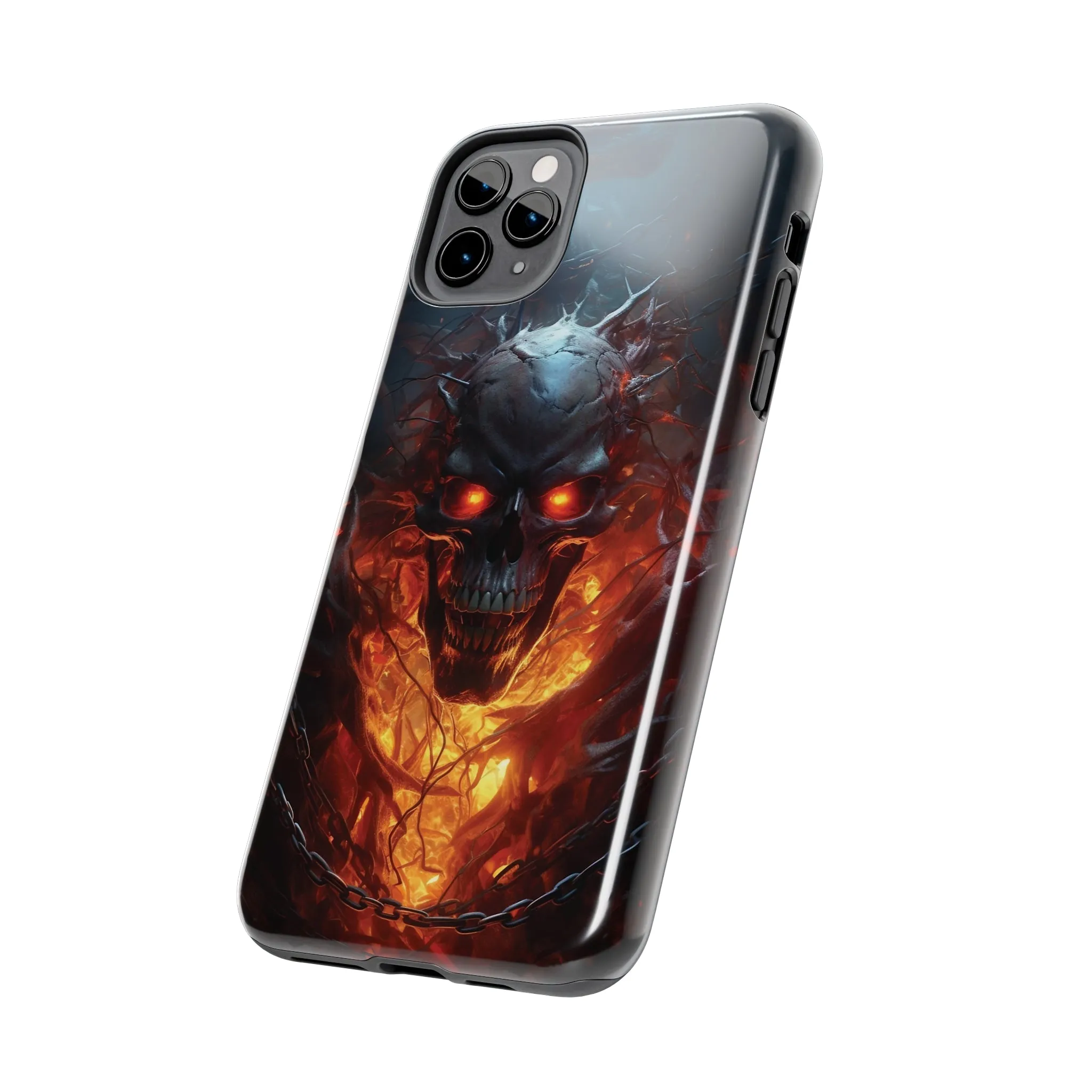 Fiery Skull iPhone Case, Flame Gothic Art Phone Cover, Unique Horror Style iPhone Accessory, Cool Tech Design for iPhone Models, Durable Phone Accessory Protective Cover for iPhone Models, Tough iPhone Case