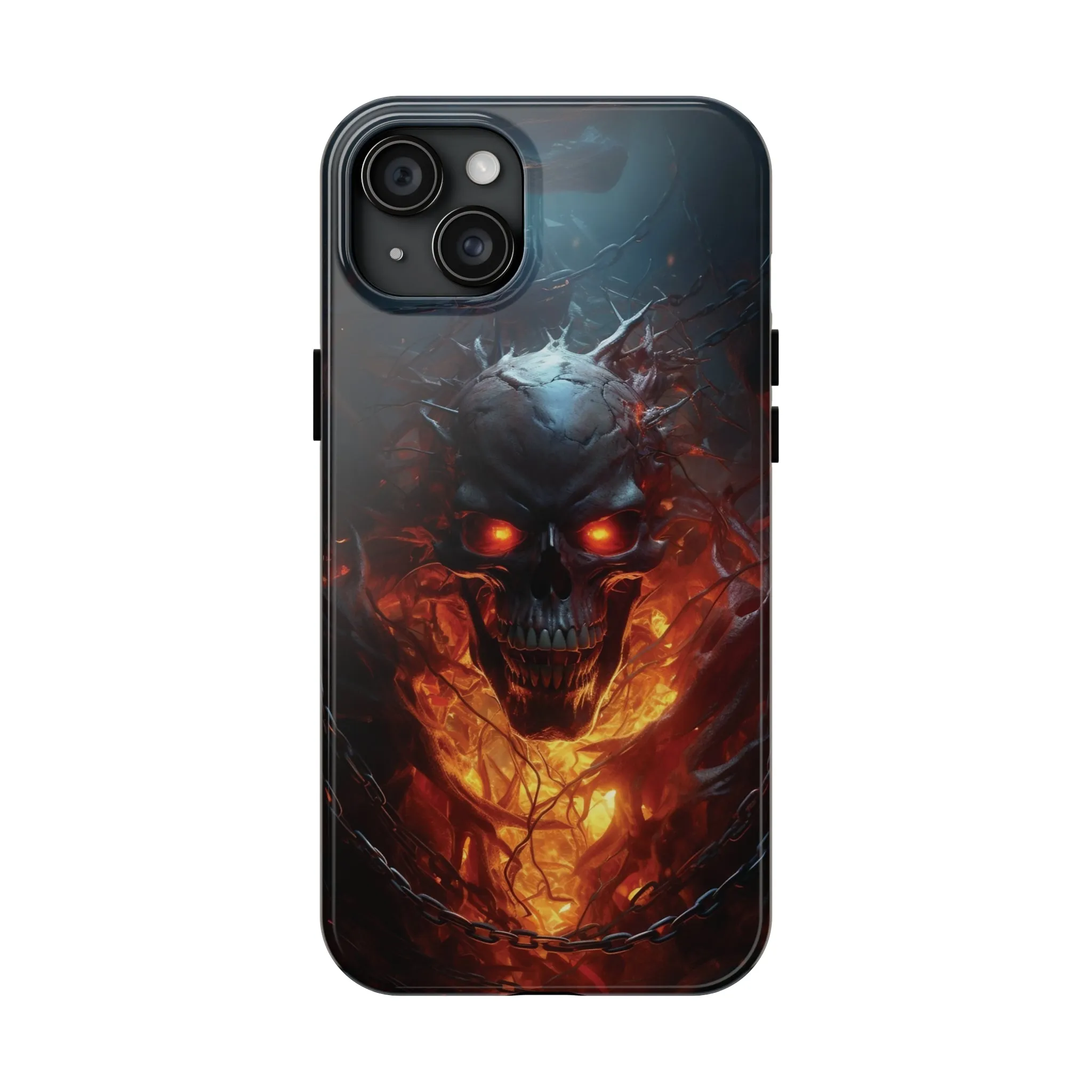 Fiery Skull iPhone Case, Flame Gothic Art Phone Cover, Unique Horror Style iPhone Accessory, Cool Tech Design for iPhone Models, Durable Phone Accessory Protective Cover for iPhone Models, Tough iPhone Case
