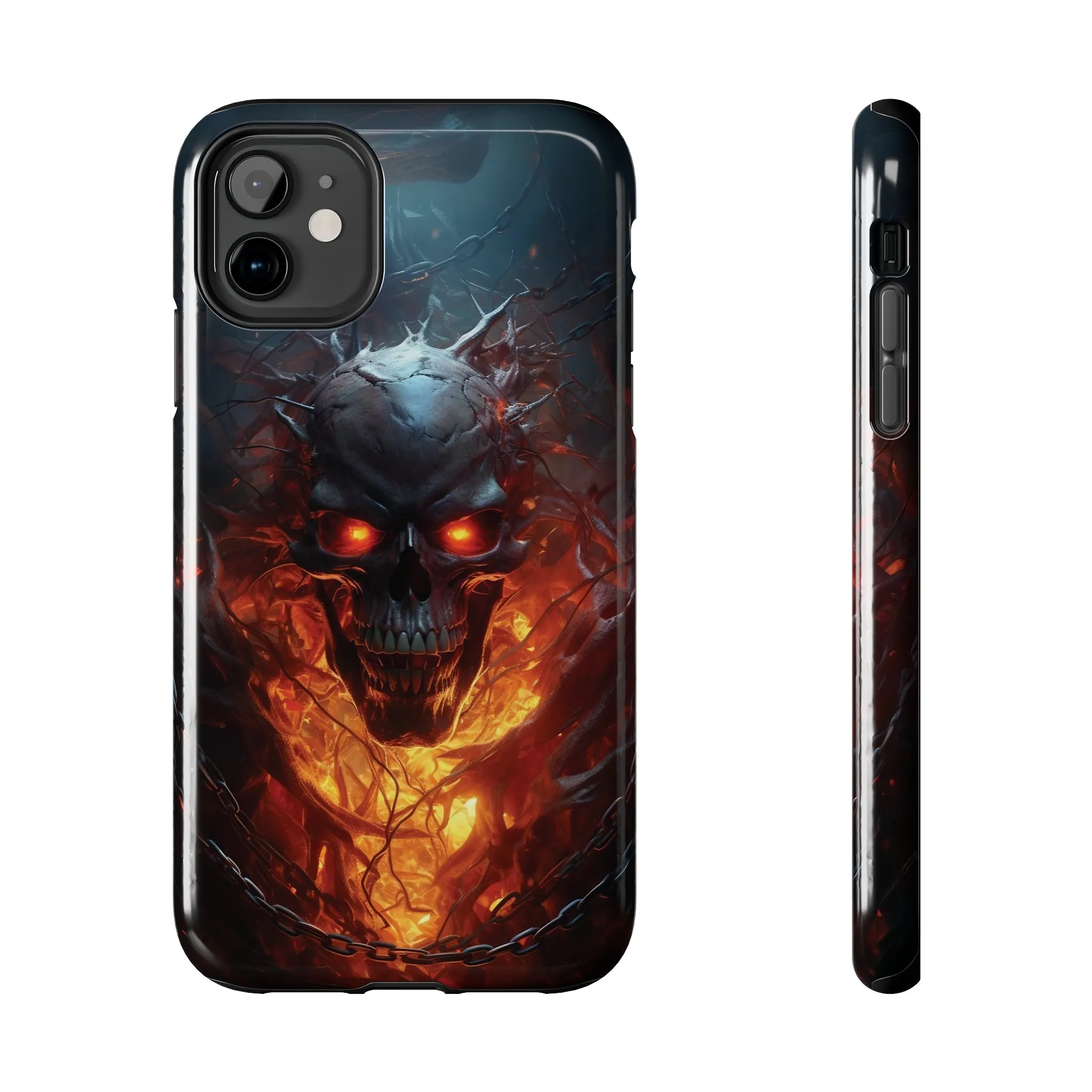 Fiery Skull iPhone Case, Flame Gothic Art Phone Cover, Unique Horror Style iPhone Accessory, Cool Tech Design for iPhone Models, Durable Phone Accessory Protective Cover for iPhone Models, Tough iPhone Case