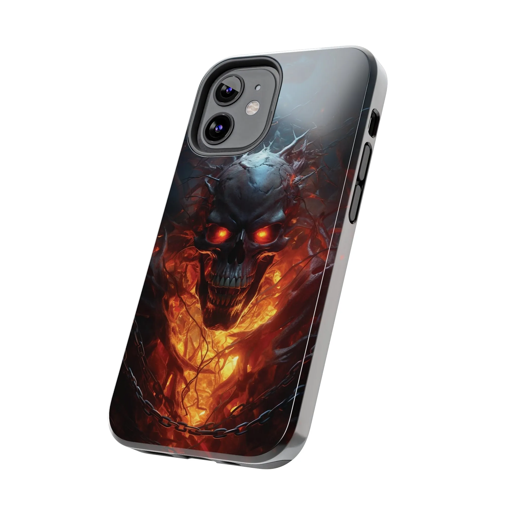 Fiery Skull iPhone Case, Flame Gothic Art Phone Cover, Unique Horror Style iPhone Accessory, Cool Tech Design for iPhone Models, Durable Phone Accessory Protective Cover for iPhone Models, Tough iPhone Case