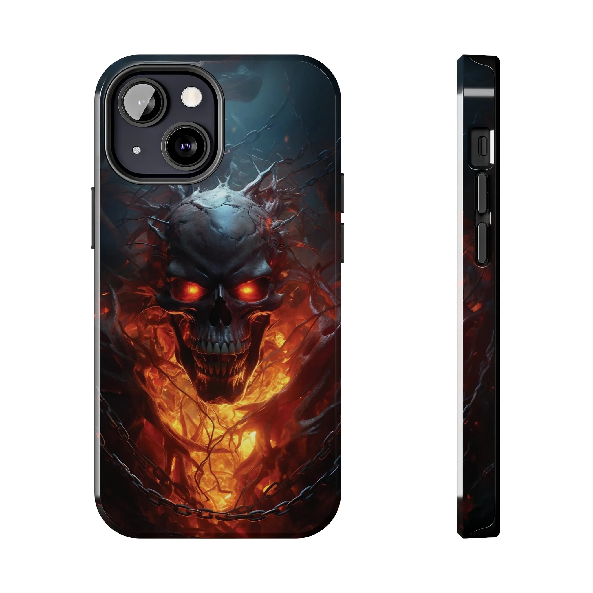Fiery Skull iPhone Case, Flame Gothic Art Phone Cover, Unique Horror Style iPhone Accessory, Cool Tech Design for iPhone Models, Durable Phone Accessory Protective Cover for iPhone Models, Tough iPhone Case