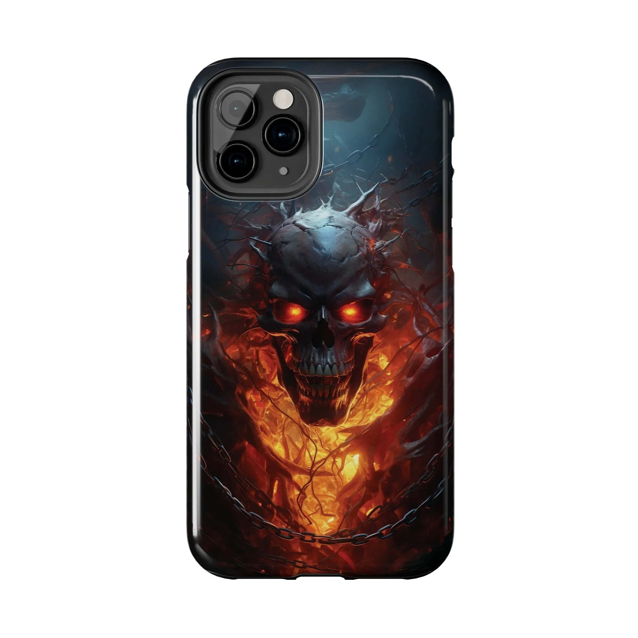 Fiery Skull iPhone Case, Flame Gothic Art Phone Cover, Unique Horror Style iPhone Accessory, Cool Tech Design for iPhone Models, Durable Phone Accessory Protective Cover for iPhone Models, Tough iPhone Case