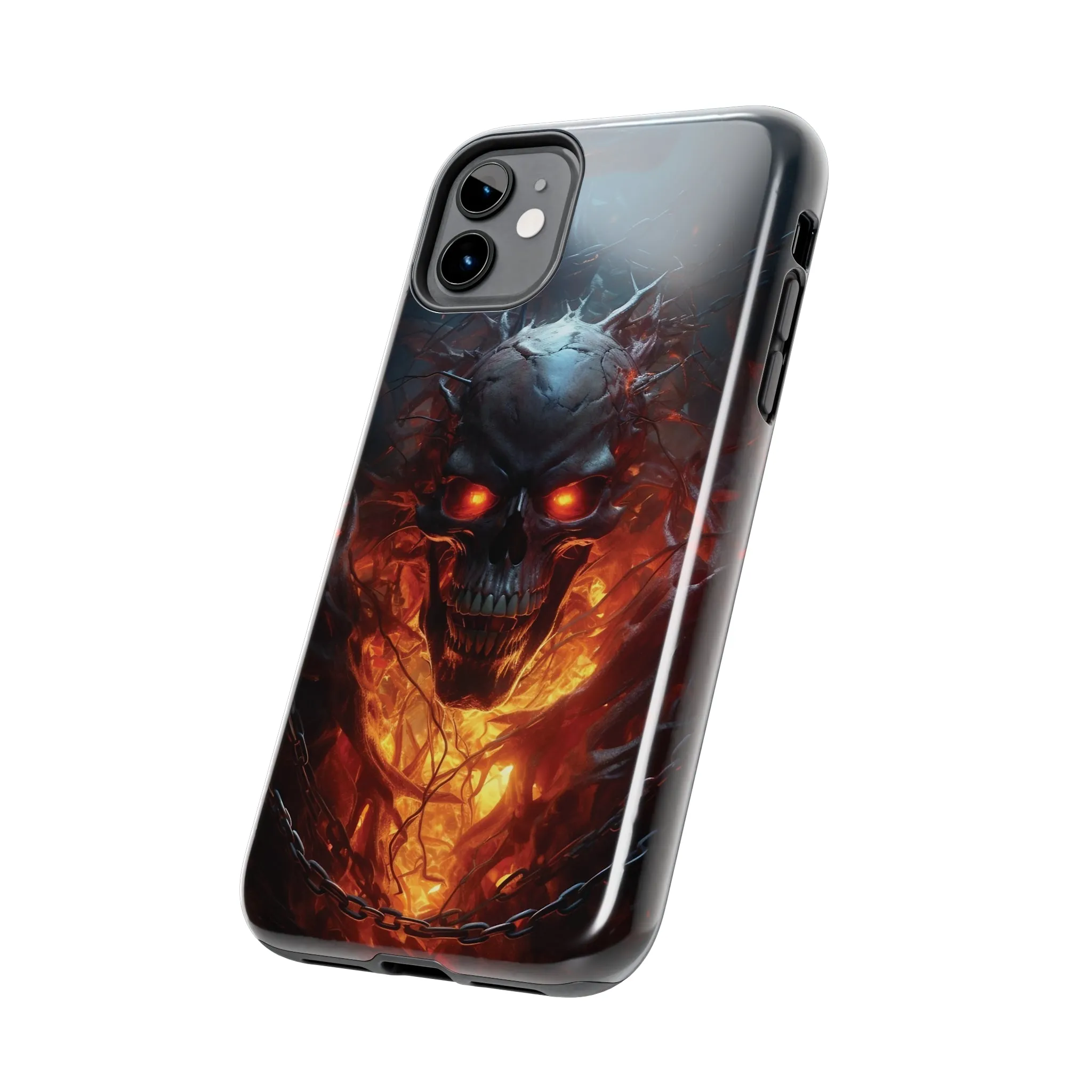 Fiery Skull iPhone Case, Flame Gothic Art Phone Cover, Unique Horror Style iPhone Accessory, Cool Tech Design for iPhone Models, Durable Phone Accessory Protective Cover for iPhone Models, Tough iPhone Case