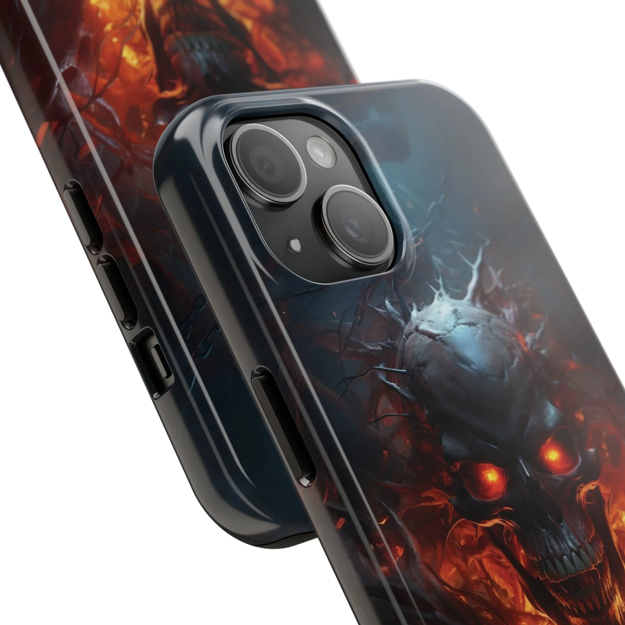 Fiery Skull iPhone Case, Flame Gothic Art Phone Cover, Unique Horror Style iPhone Accessory, Cool Tech Design for iPhone Models, Durable Phone Accessory Protective Cover for iPhone Models, Tough iPhone Case