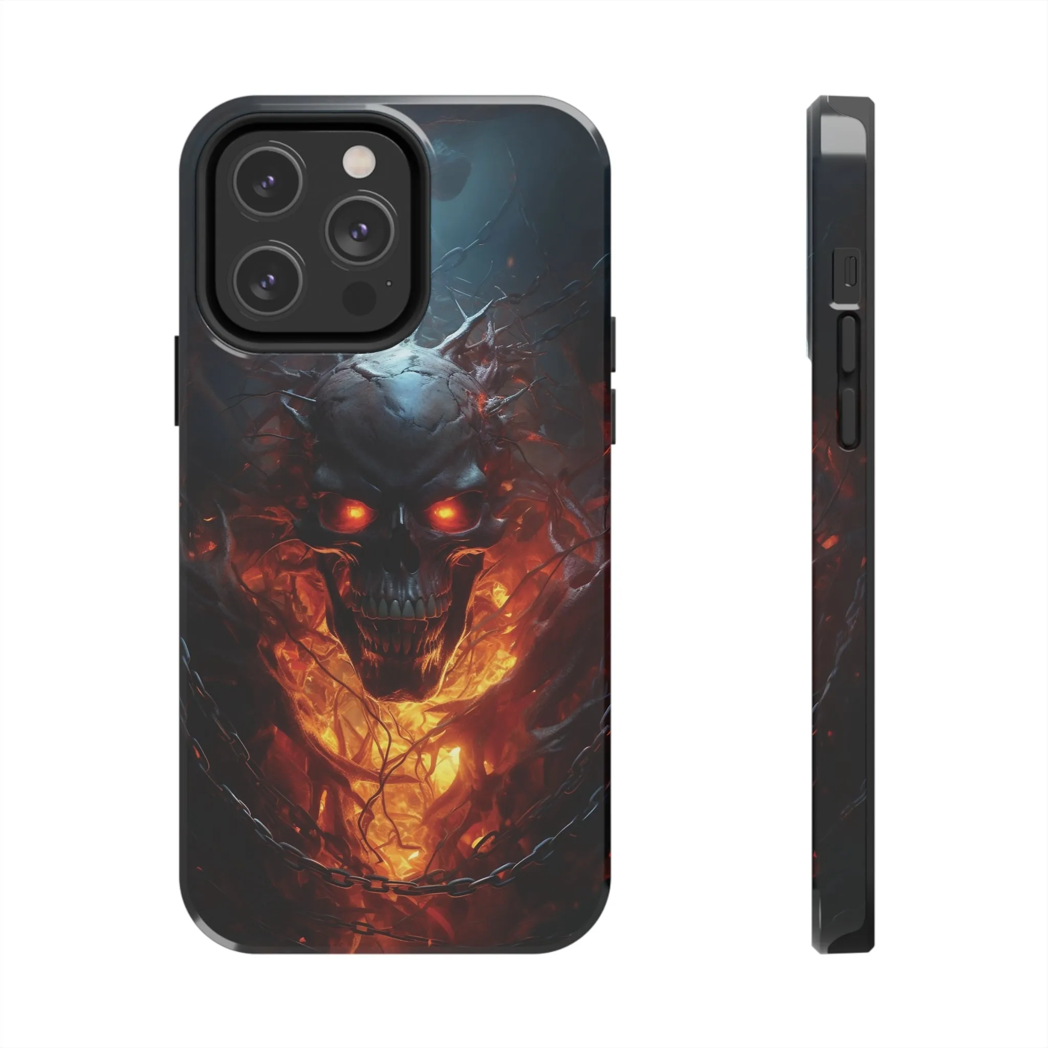 Fiery Skull iPhone Case, Flame Gothic Art Phone Cover, Unique Horror Style iPhone Accessory, Cool Tech Design for iPhone Models, Durable Phone Accessory Protective Cover for iPhone Models, Tough iPhone Case