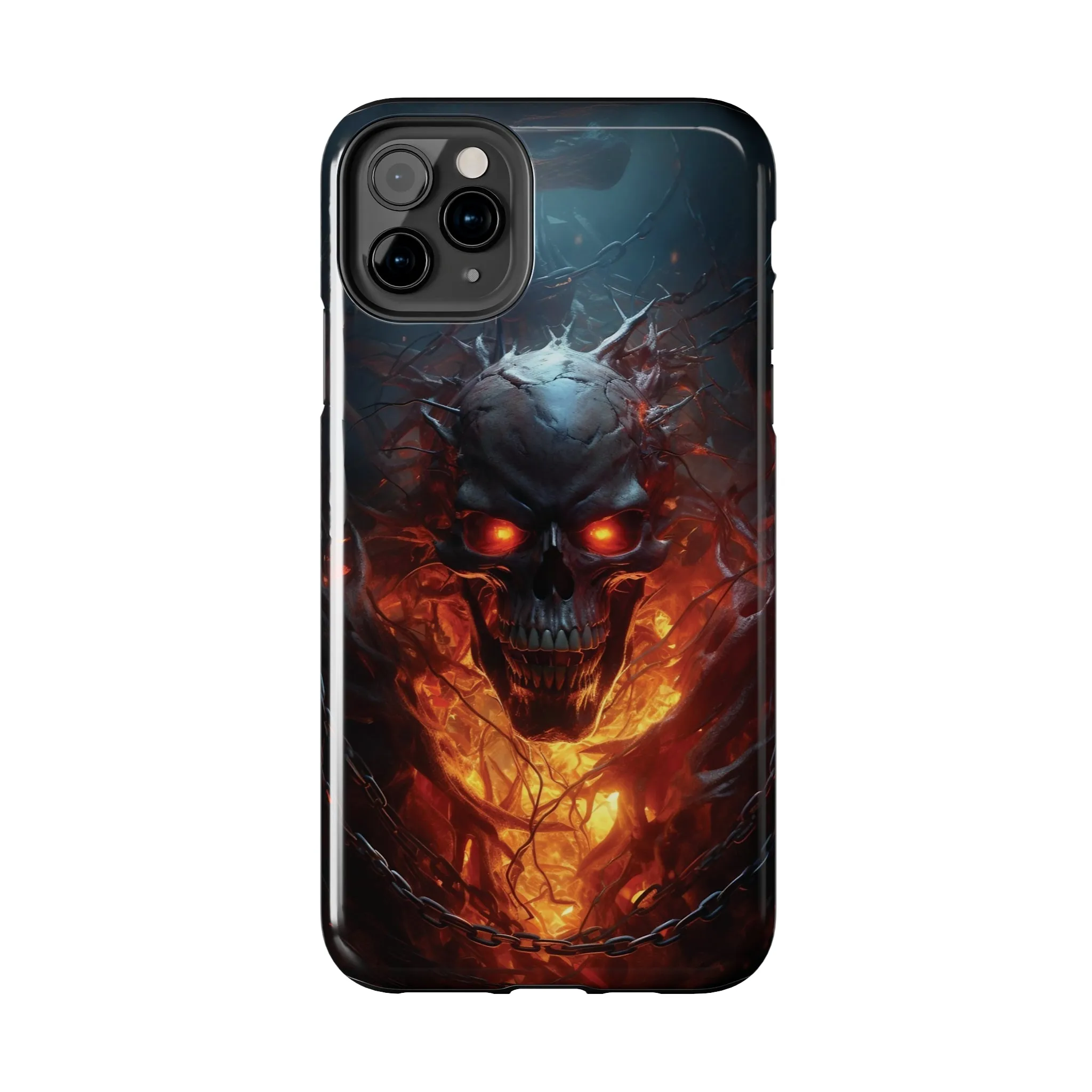 Fiery Skull iPhone Case, Flame Gothic Art Phone Cover, Unique Horror Style iPhone Accessory, Cool Tech Design for iPhone Models, Durable Phone Accessory Protective Cover for iPhone Models, Tough iPhone Case