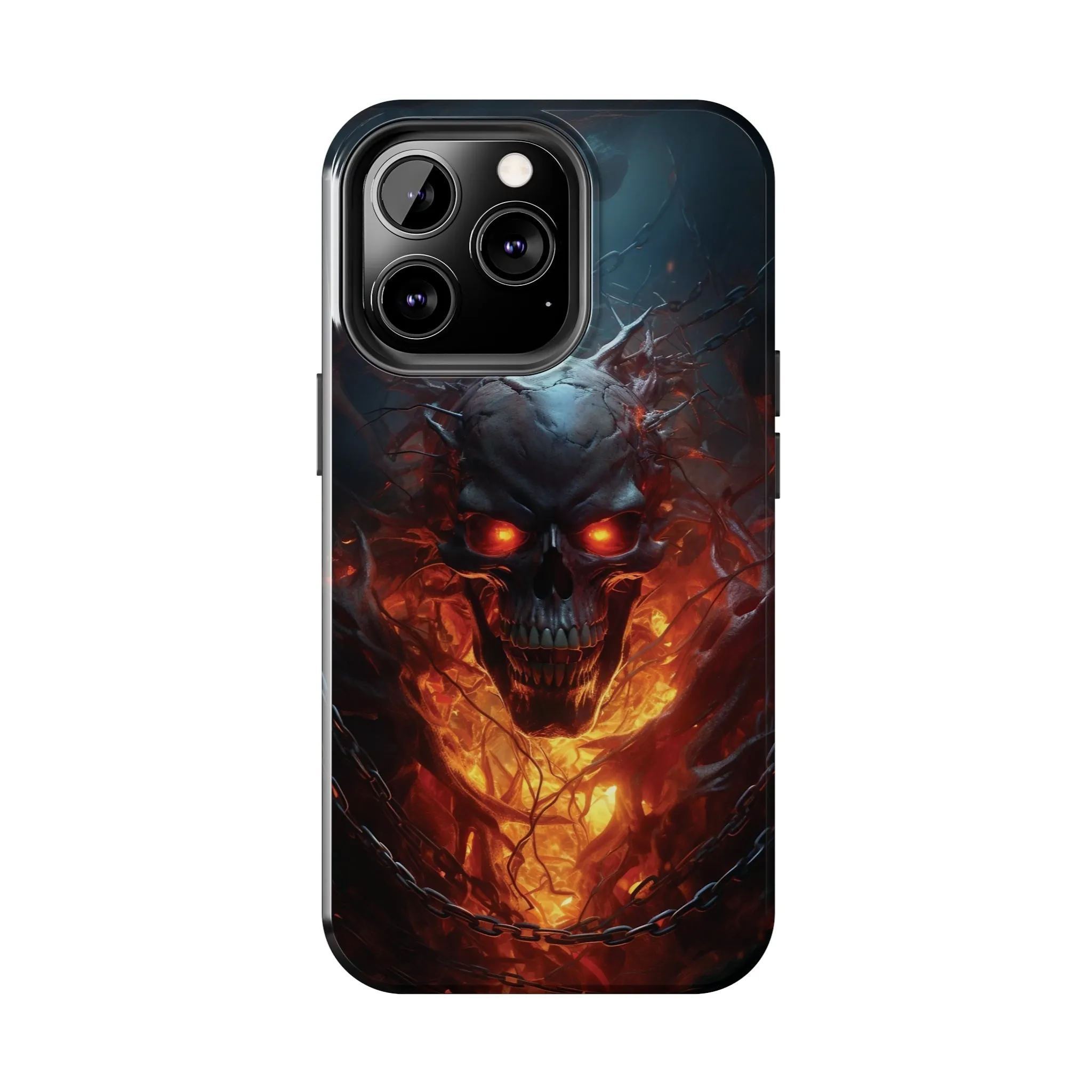 Fiery Skull iPhone Case, Flame Gothic Art Phone Cover, Unique Horror Style iPhone Accessory, Cool Tech Design for iPhone Models, Durable Phone Accessory Protective Cover for iPhone Models, Tough iPhone Case