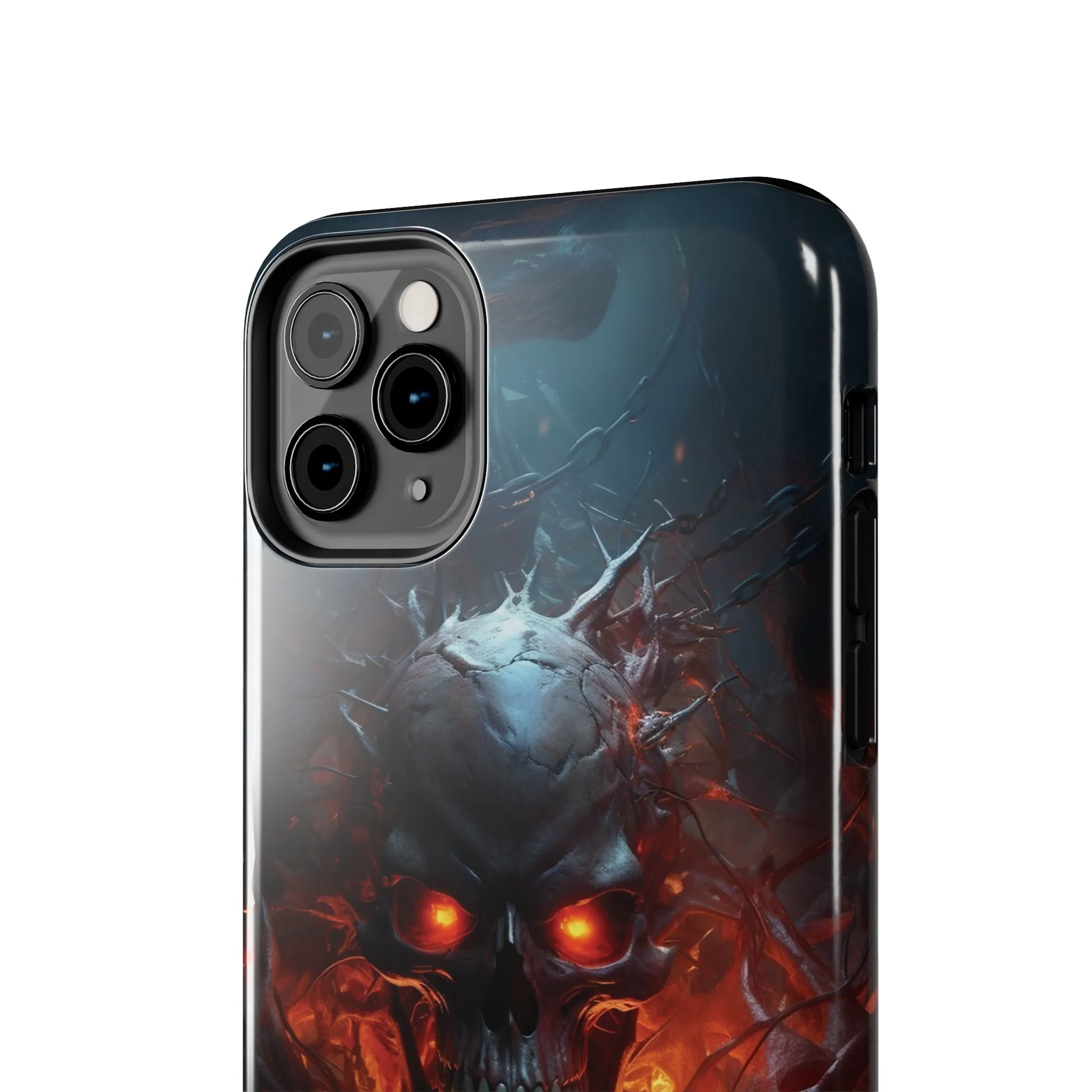 Fiery Skull iPhone Case, Flame Gothic Art Phone Cover, Unique Horror Style iPhone Accessory, Cool Tech Design for iPhone Models, Durable Phone Accessory Protective Cover for iPhone Models, Tough iPhone Case