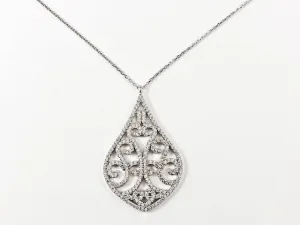 Fine Large Pear Shape Unique Tree Design CZ Silver Necklace
