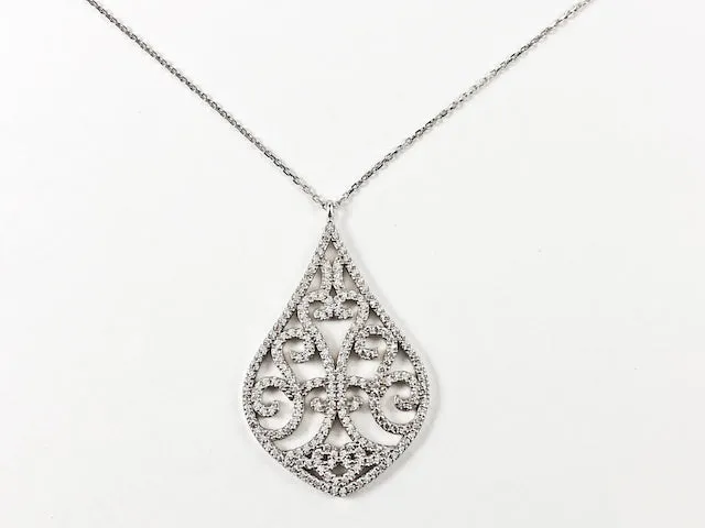 Fine Large Pear Shape Unique Tree Design CZ Silver Necklace