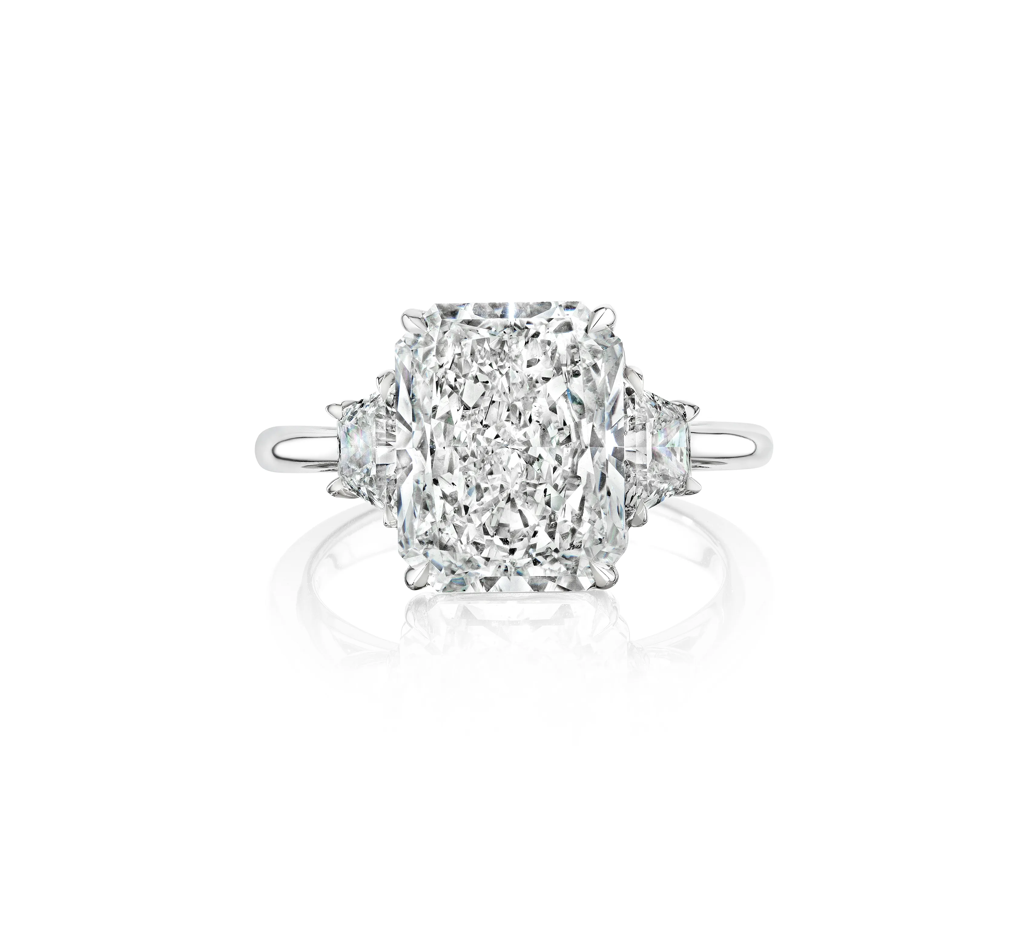 Fink's Exclusive Platinum Radiant Diamond and Trapezoid Side Diamond Engagement Ring