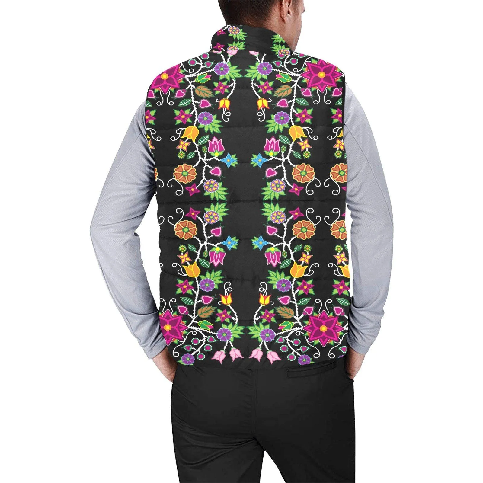 Floral Beadwork Men's Padded Vest Jacket