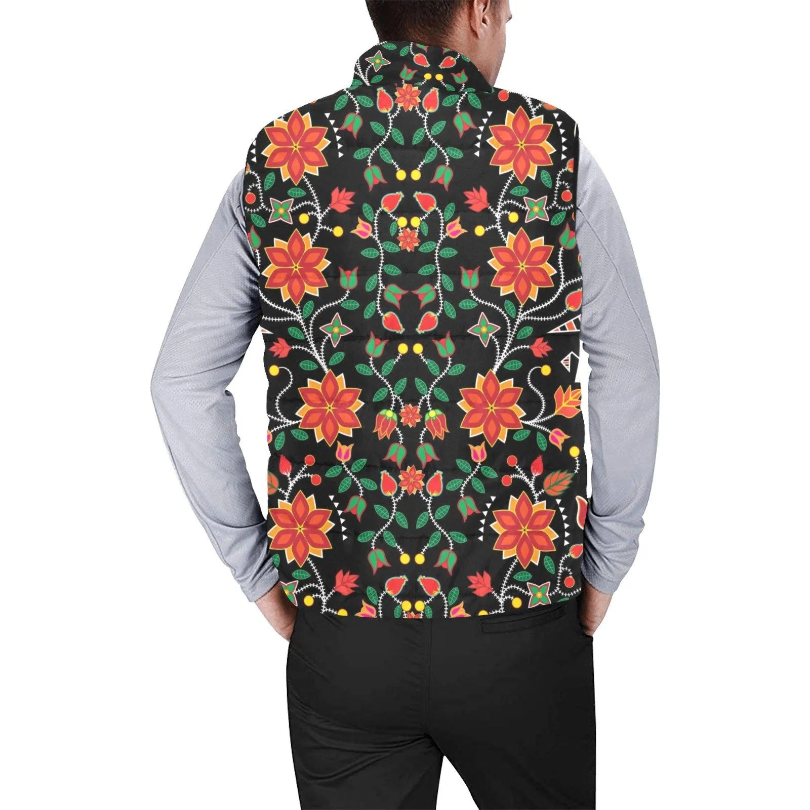 Floral Beadwork Six Bands Men's Padded Vest Jacket
