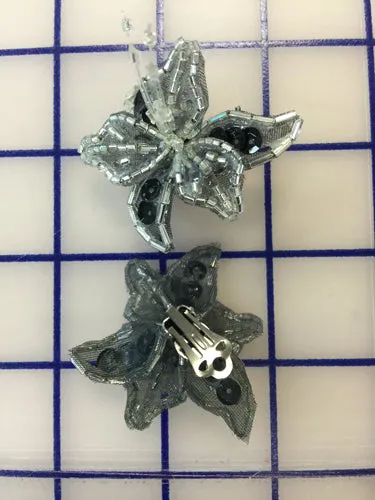 Flower Clips Black/Silver Pairs Close-Out
