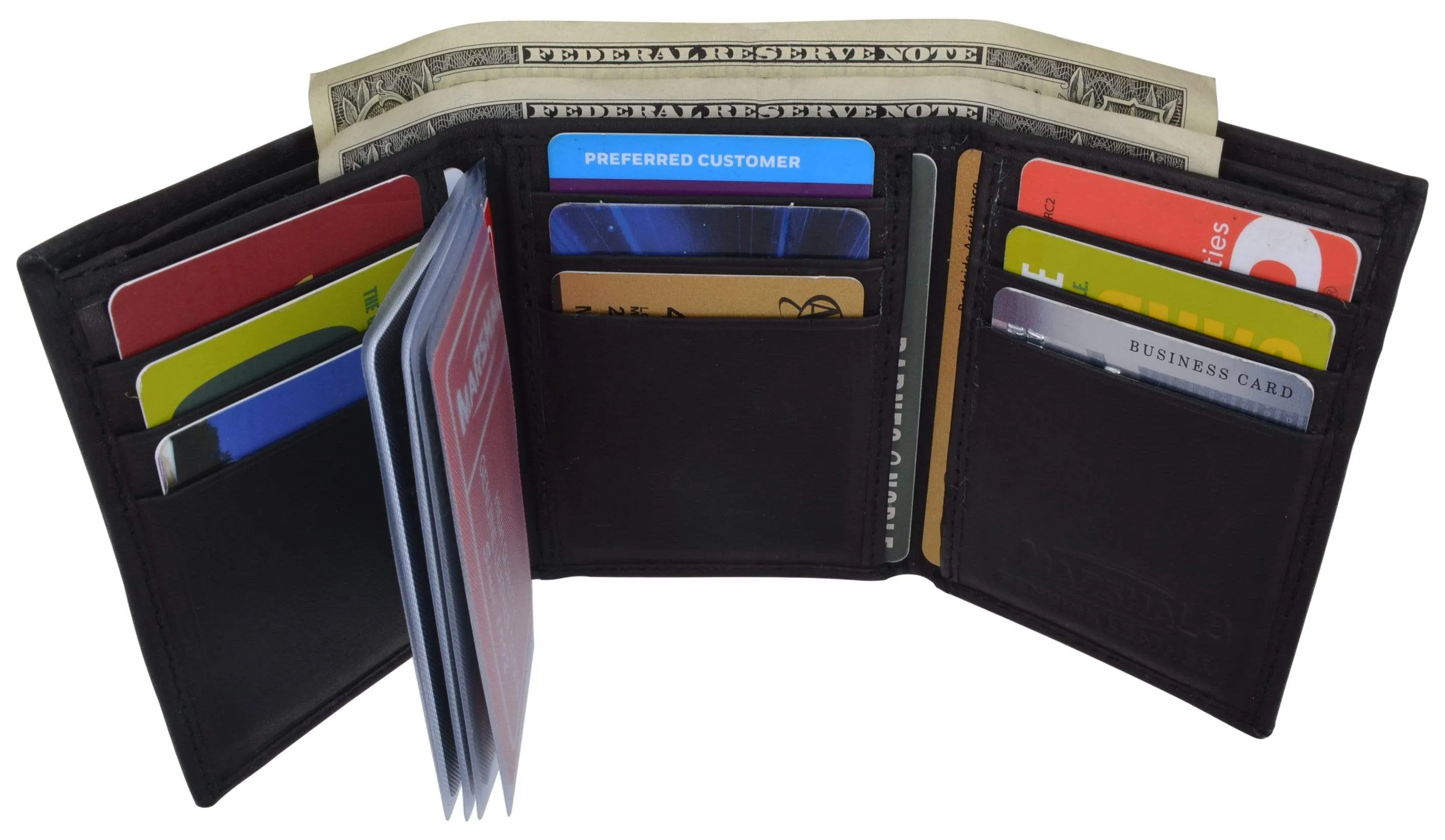 Genuine Cowhide Leather Credit Card Holder with Outside ID Window Trifold Wallet 1355 CF