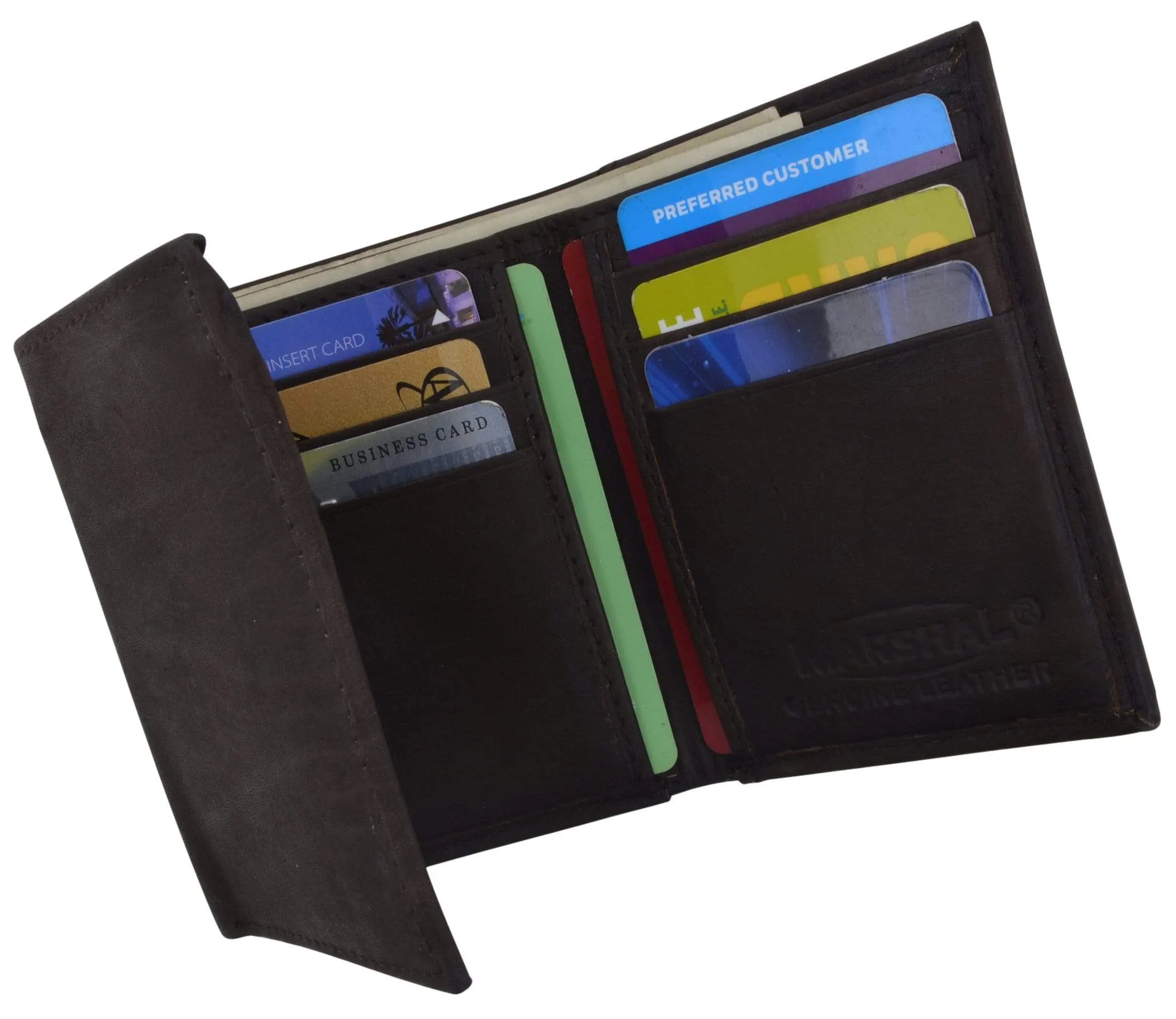 Genuine Cowhide Leather Credit Card Holder with Outside ID Window Trifold Wallet 1355 CF