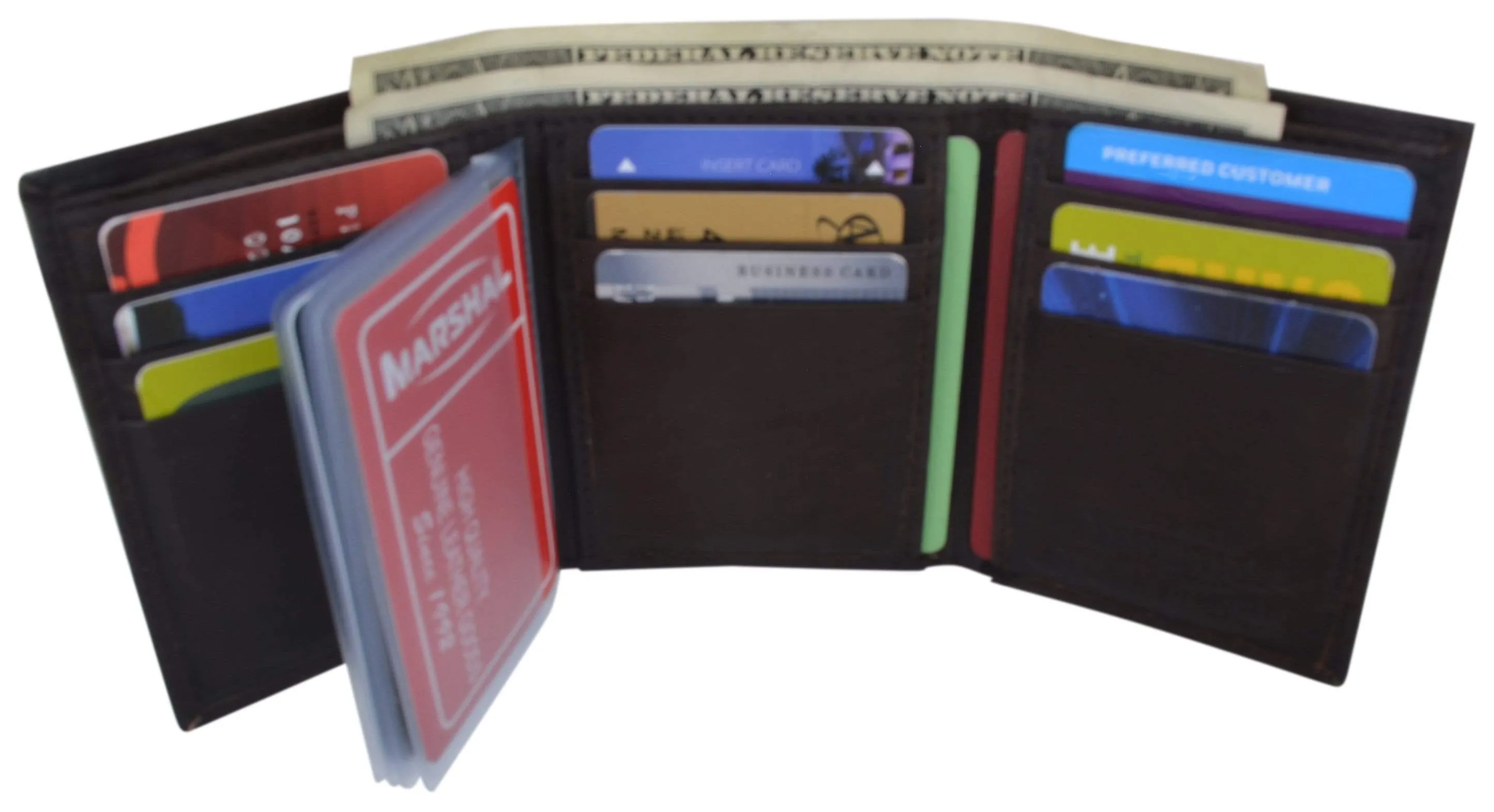 Genuine Cowhide Leather Credit Card Holder with Outside ID Window Trifold Wallet 1355 CF