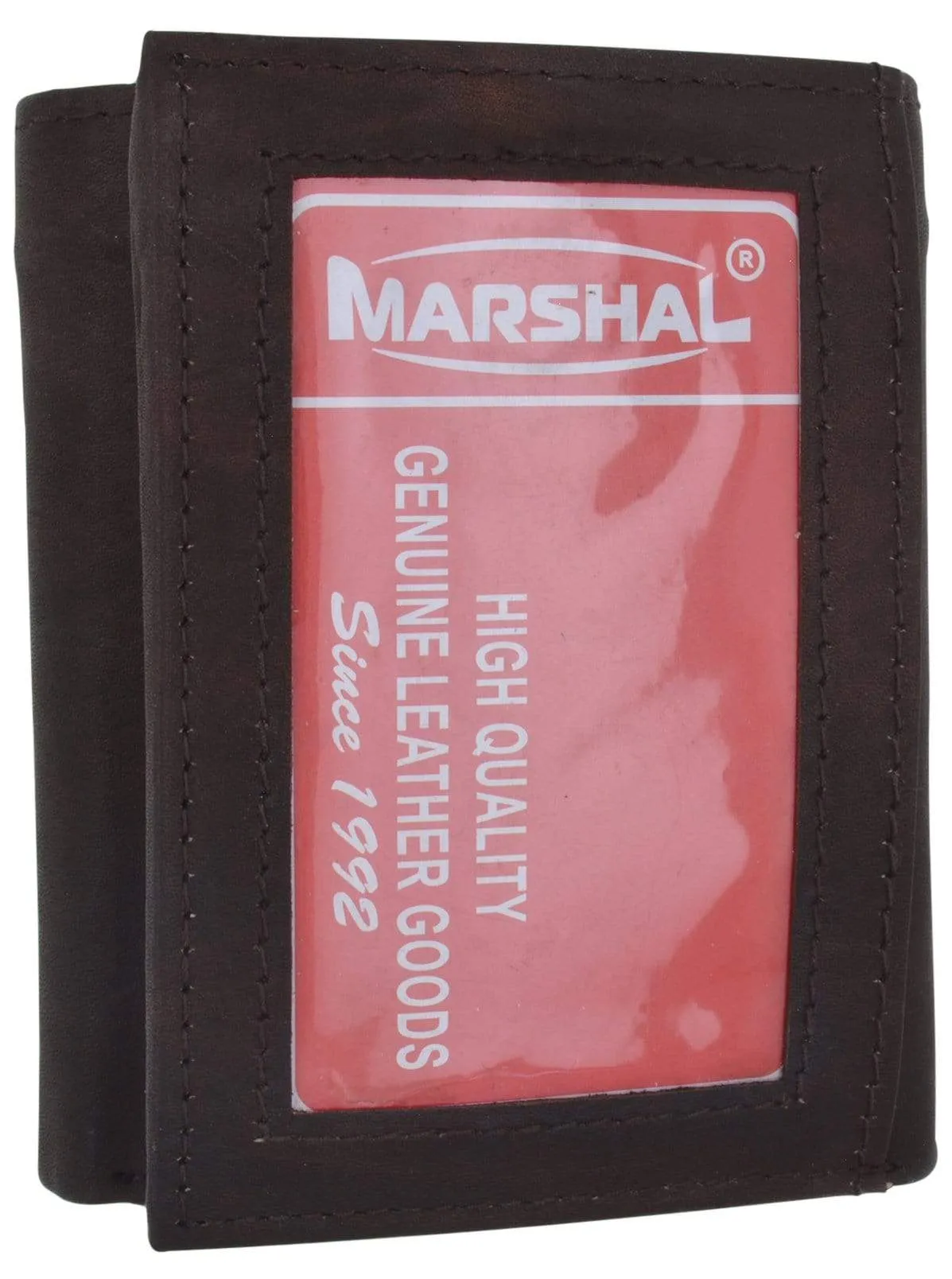 Genuine Cowhide Leather Credit Card Holder with Outside ID Window Trifold Wallet 1355 CF