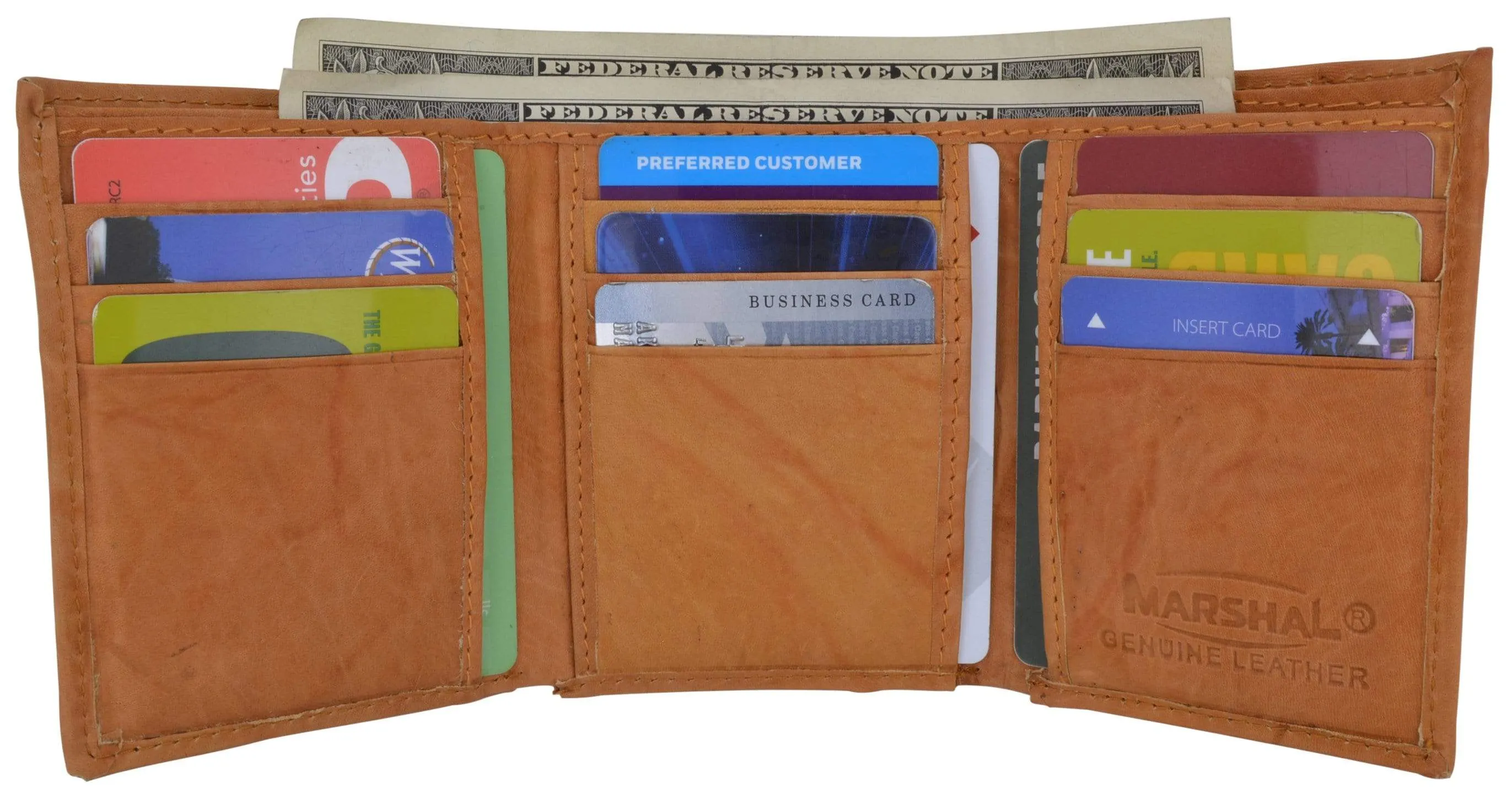 Genuine Cowhide Leather Credit Card Holder with Outside ID Window Trifold Wallet 1355 CF