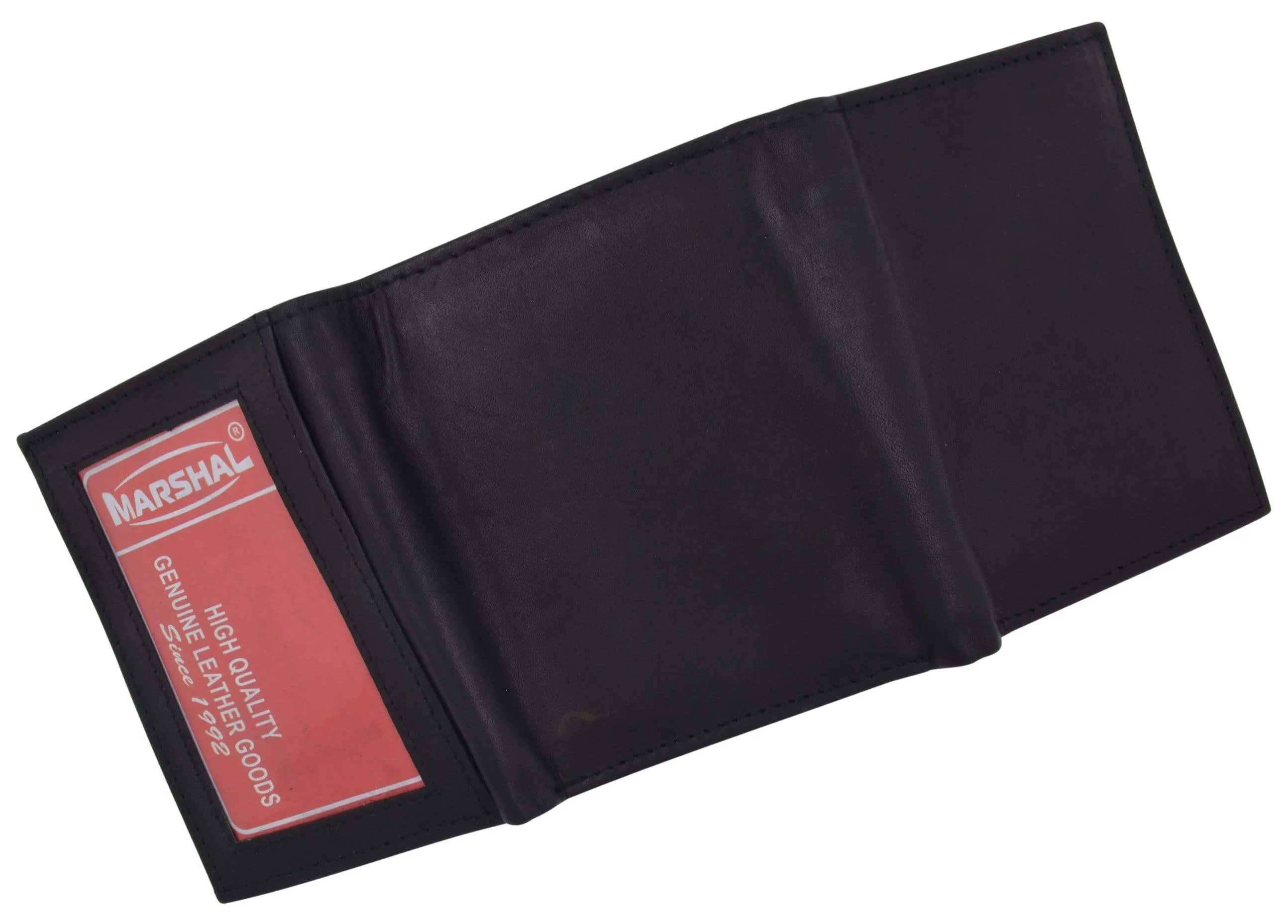 Genuine Cowhide Leather Credit Card Holder with Outside ID Window Trifold Wallet 1355 CF