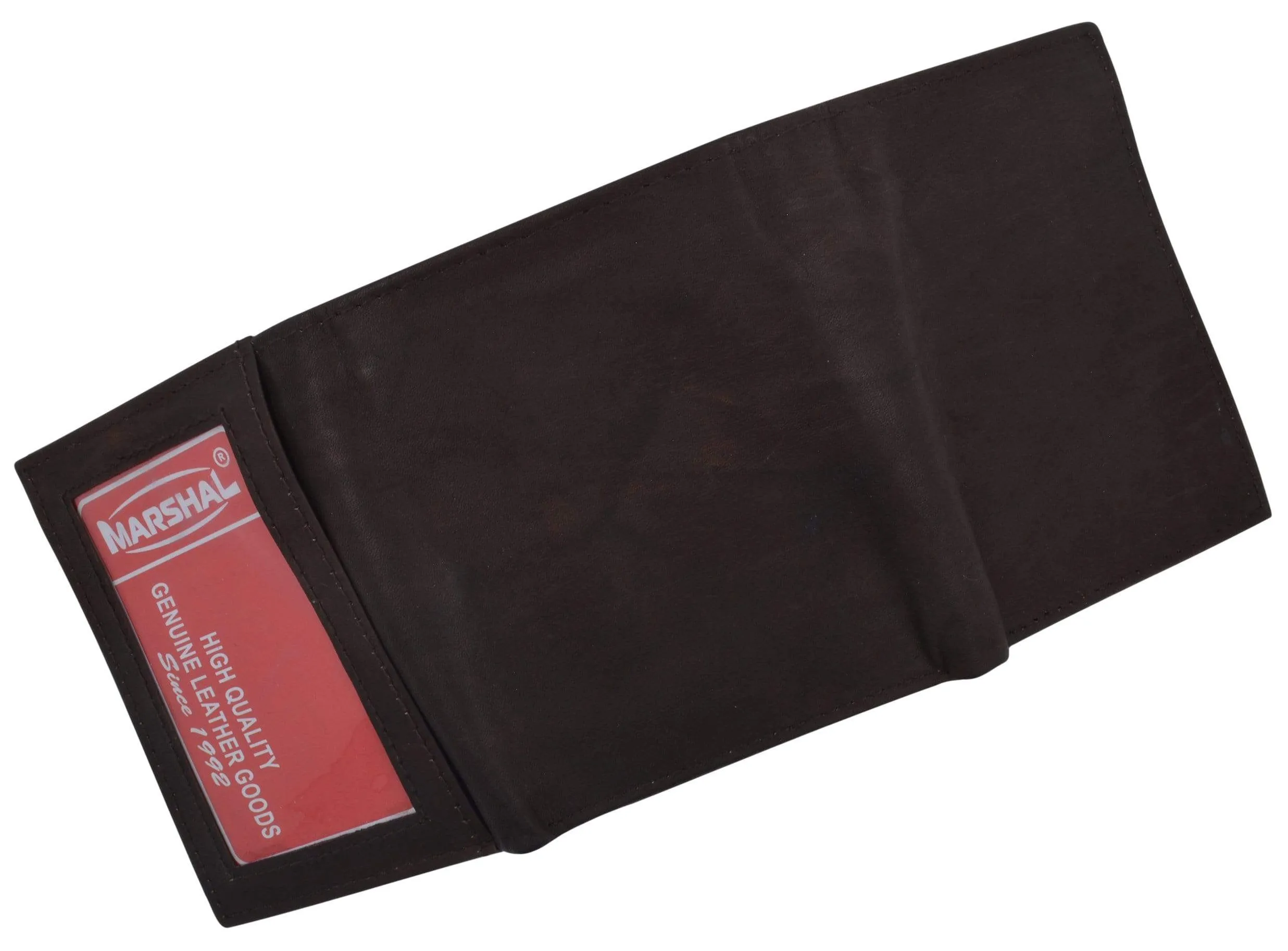 Genuine Cowhide Leather Credit Card Holder with Outside ID Window Trifold Wallet 1355 CF