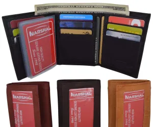 Genuine Cowhide Leather Credit Card Holder with Outside ID Window Trifold Wallet 1355 CF