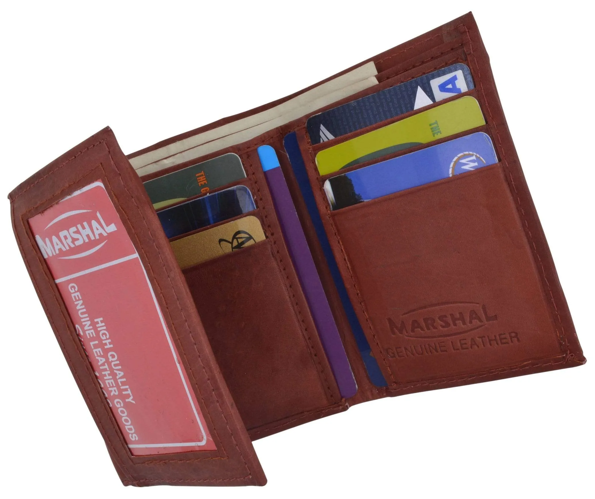 Genuine Cowhide Leather Credit Card Holder with Outside ID Window Trifold Wallet 1355 CF