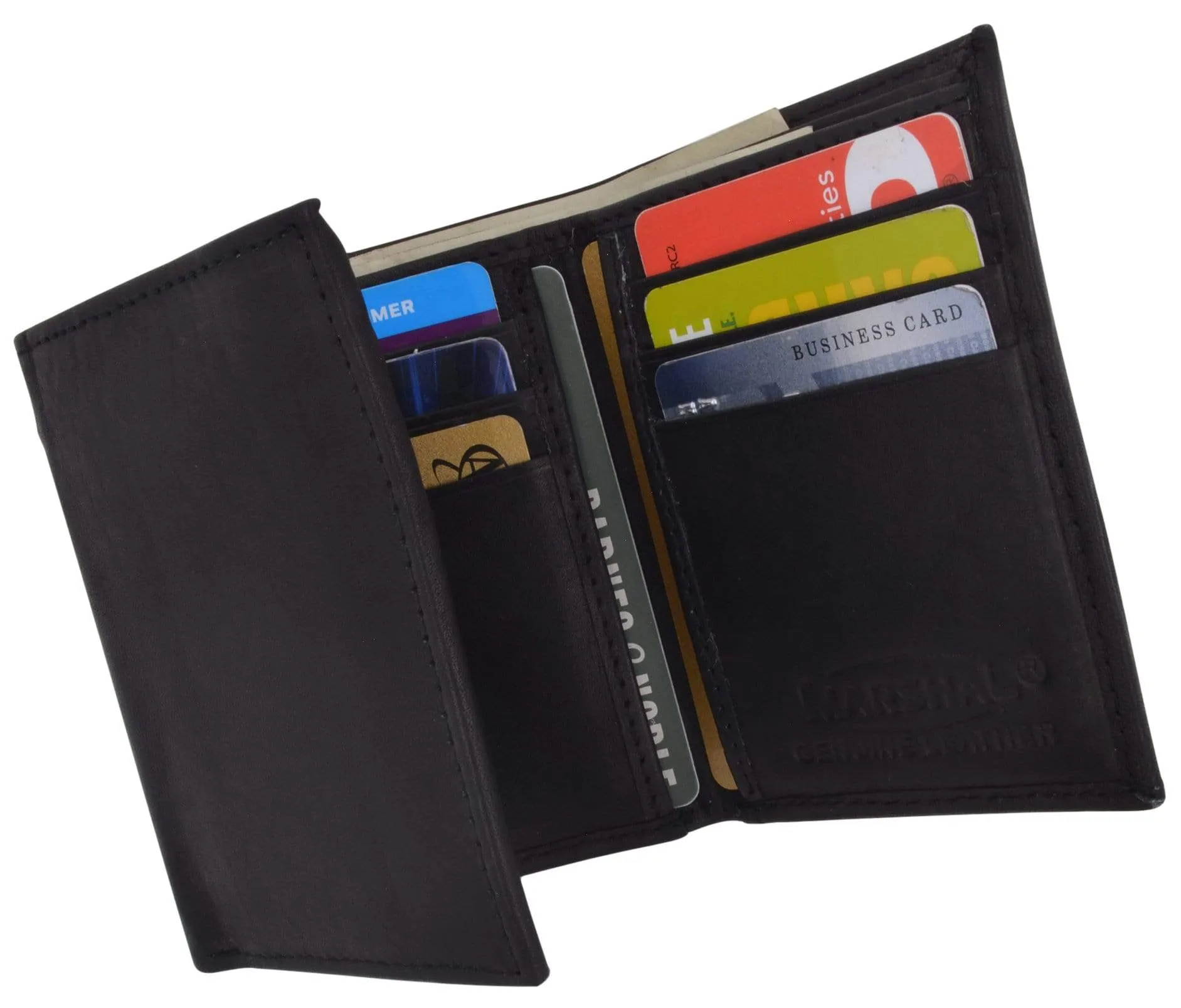 Genuine Cowhide Leather Credit Card Holder with Outside ID Window Trifold Wallet 1355 CF